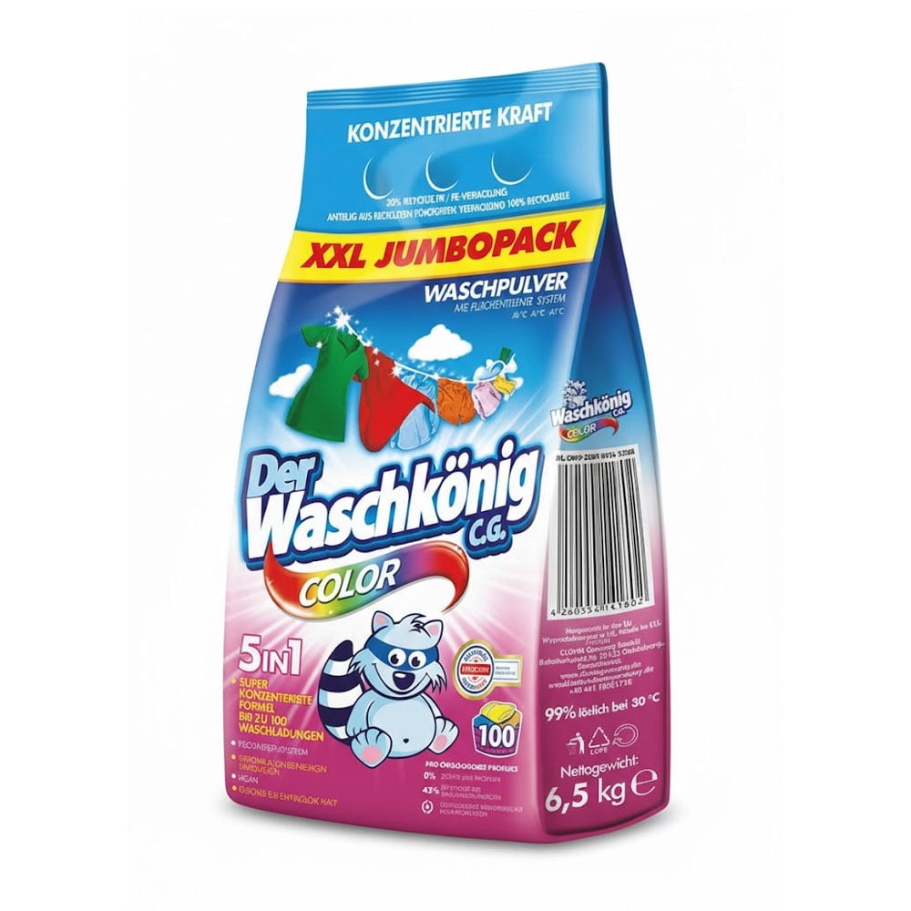 

Уцінка! Пральний порошок Waschkonig Color для кольорових речей, 100 циклів прання, 6.5 кг