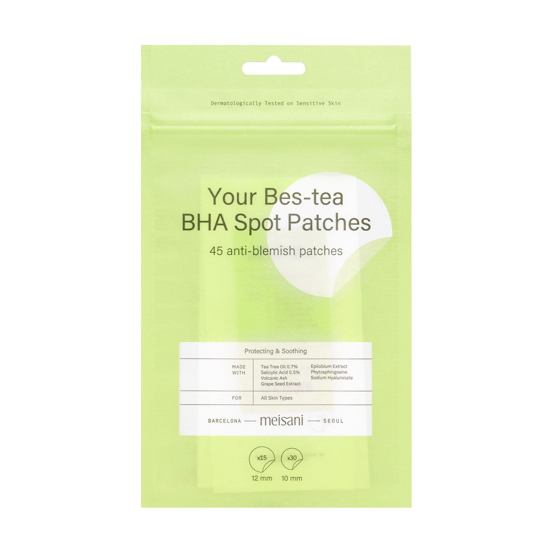 

Патчі для обличчя meisani Your Bes-Tea BHA Spot Patches проти висипань, з чайним деревом та саліциловою кислотою, 45 шт