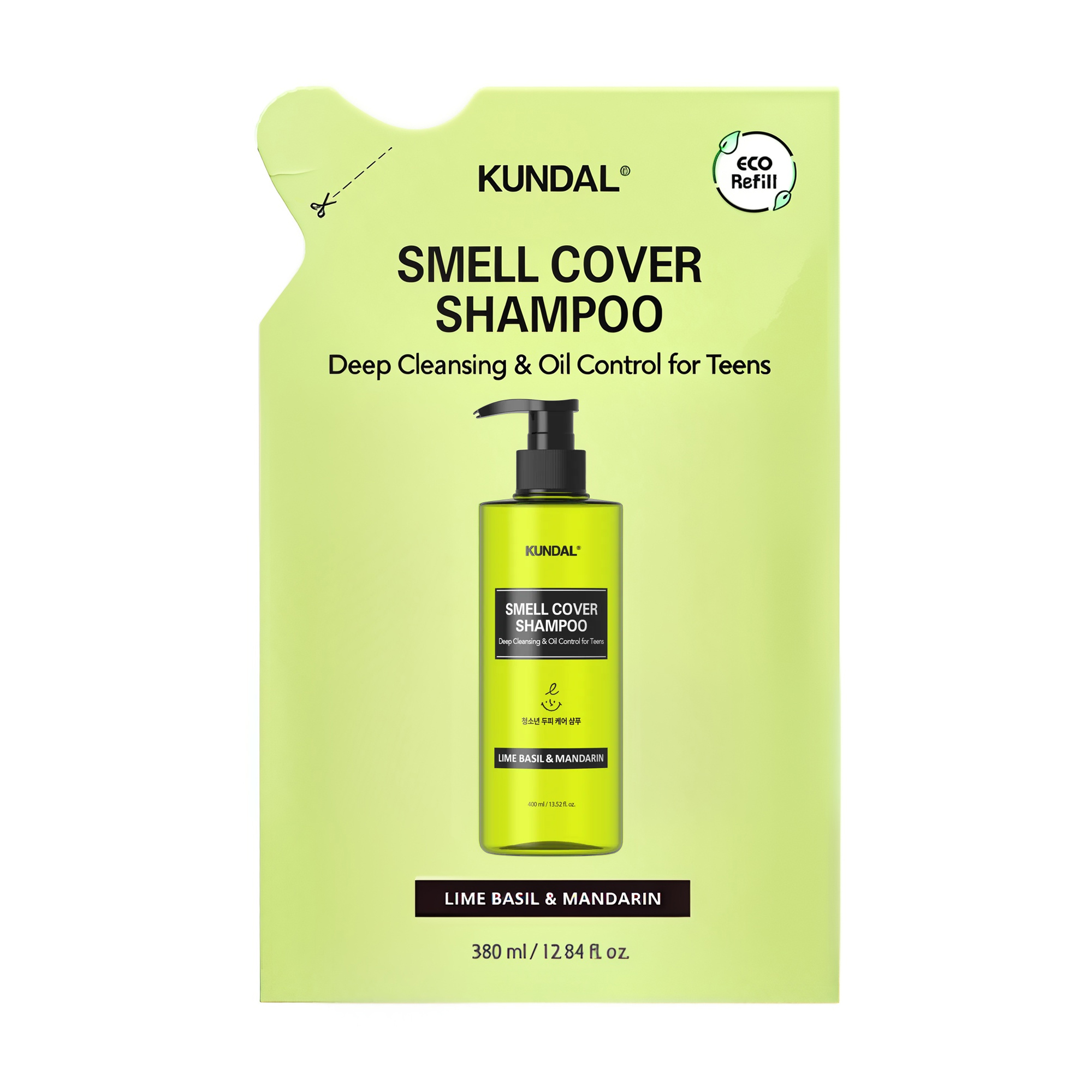 

Шампунь для підлітків Kundal Smell Cover Shampoo, Lime Basil & Mandarin проти жирності волосся, 380 мл (дойпак)