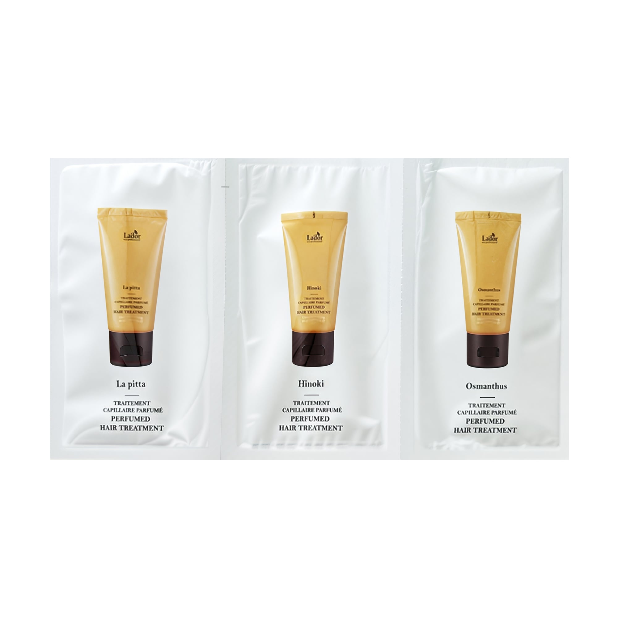 

Набір парфумованих масок для волосся La'dor Perfumed Hair Treatment (La Pitta, 9 мл + Hinoki, 9 мл + Osmanthus, 9 мл)