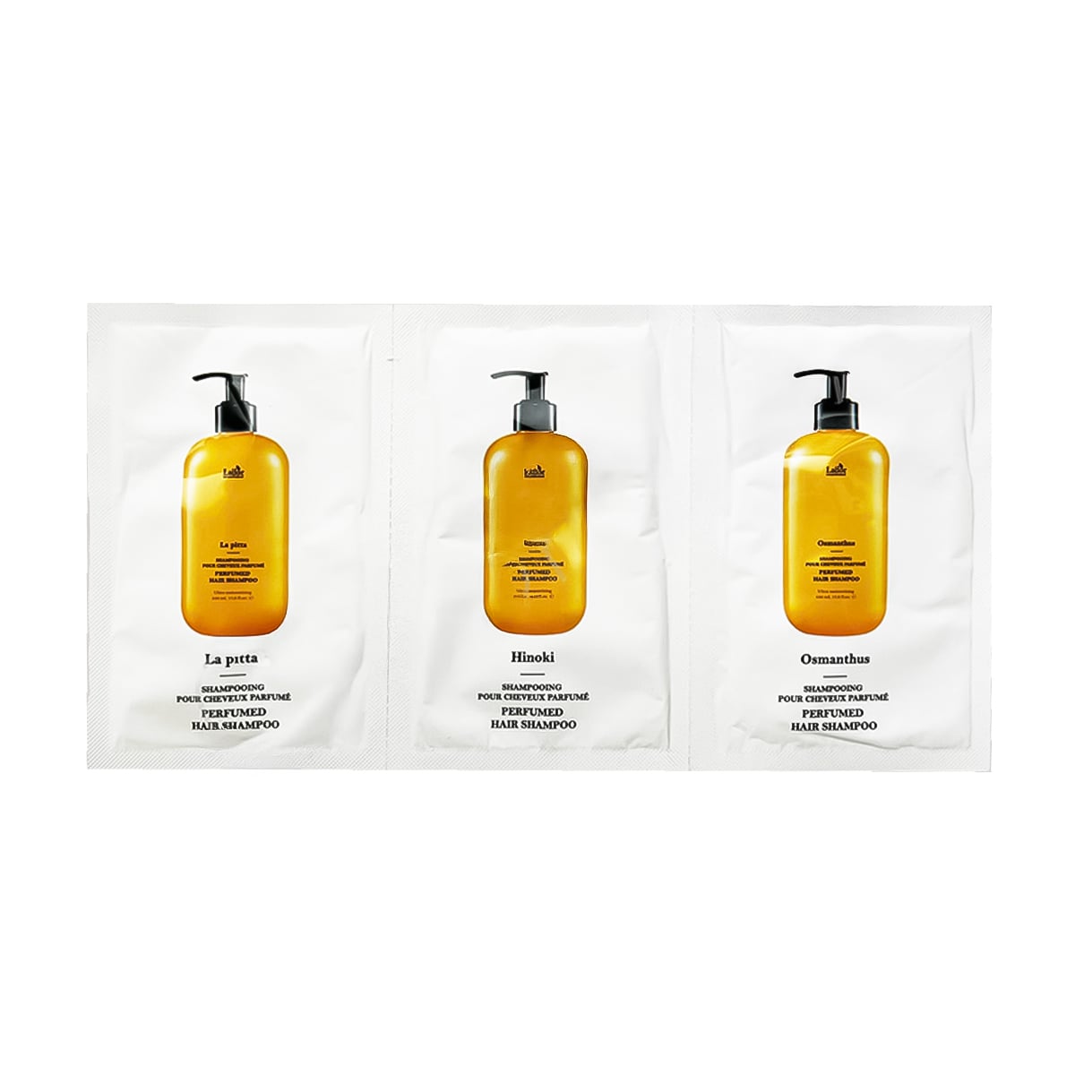 

Набір парфумованих шампунів для волосся La'dor Perfumed Hair Shampoo (La Pitta, 9 мл + Hinoki, 9 мл + Osmanthus, 9 мл)