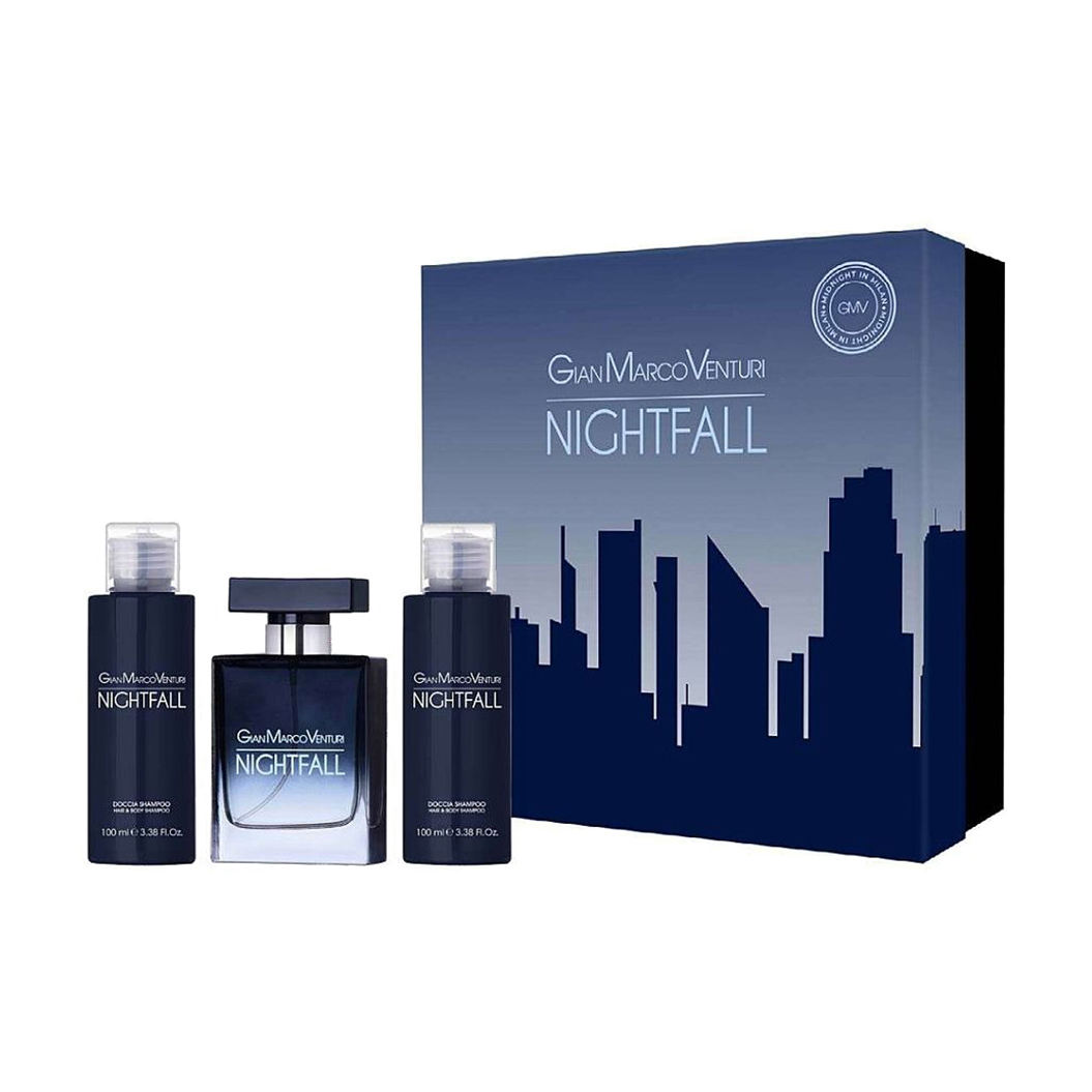 

Парфумований набір чоловічий Gian Marco Venturi Nightfall (парфумована вода, 50 мл + шампунь для волосся та тіла, 2*100 мл)