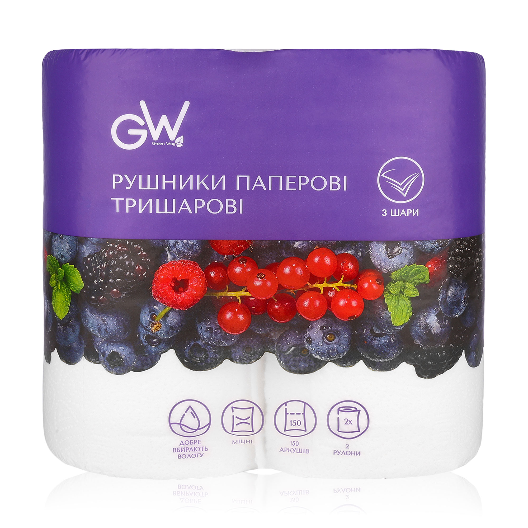 

Паперові рушники Green Way ФітоЛінія, 3-шарові, 150 відривів, 2 шт