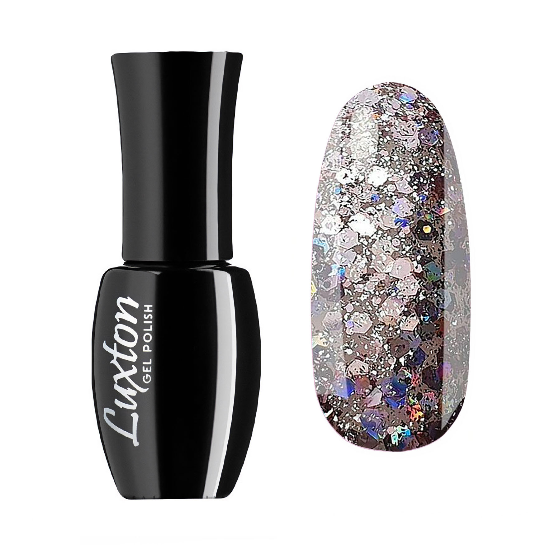 

Гель-лак для нігтів Luxton Galaxy 4 Прозорий з рожевими голографічними блискітками, глітерний, 10 мл