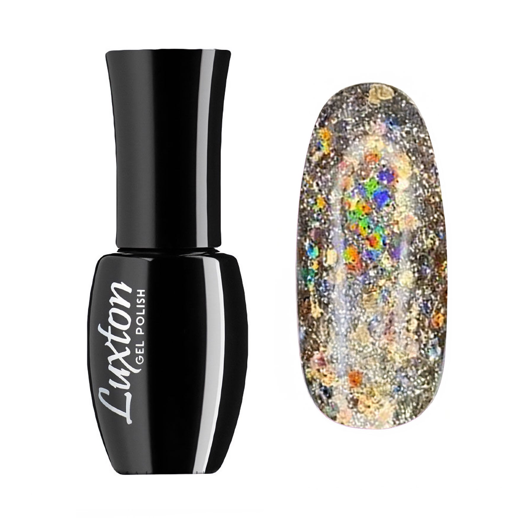 

Гель-лак для нігтів Luxton Galaxy 5 Прозорий з золотистими голографічними блискітками, глітерний, 10 мл