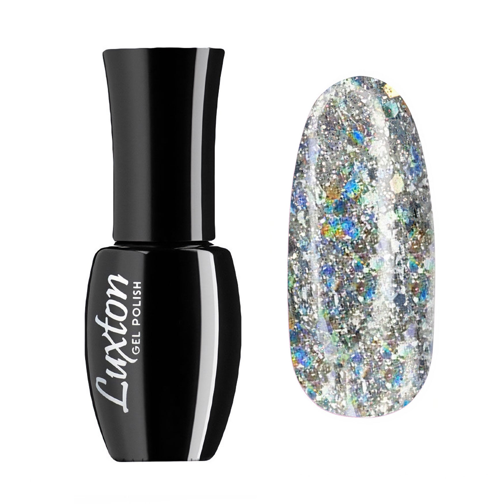 

Гель-лак для нігтів Luxton Galaxy 7 Прозорий з блакитними голографічними блискітками, глітерний, 10 мл