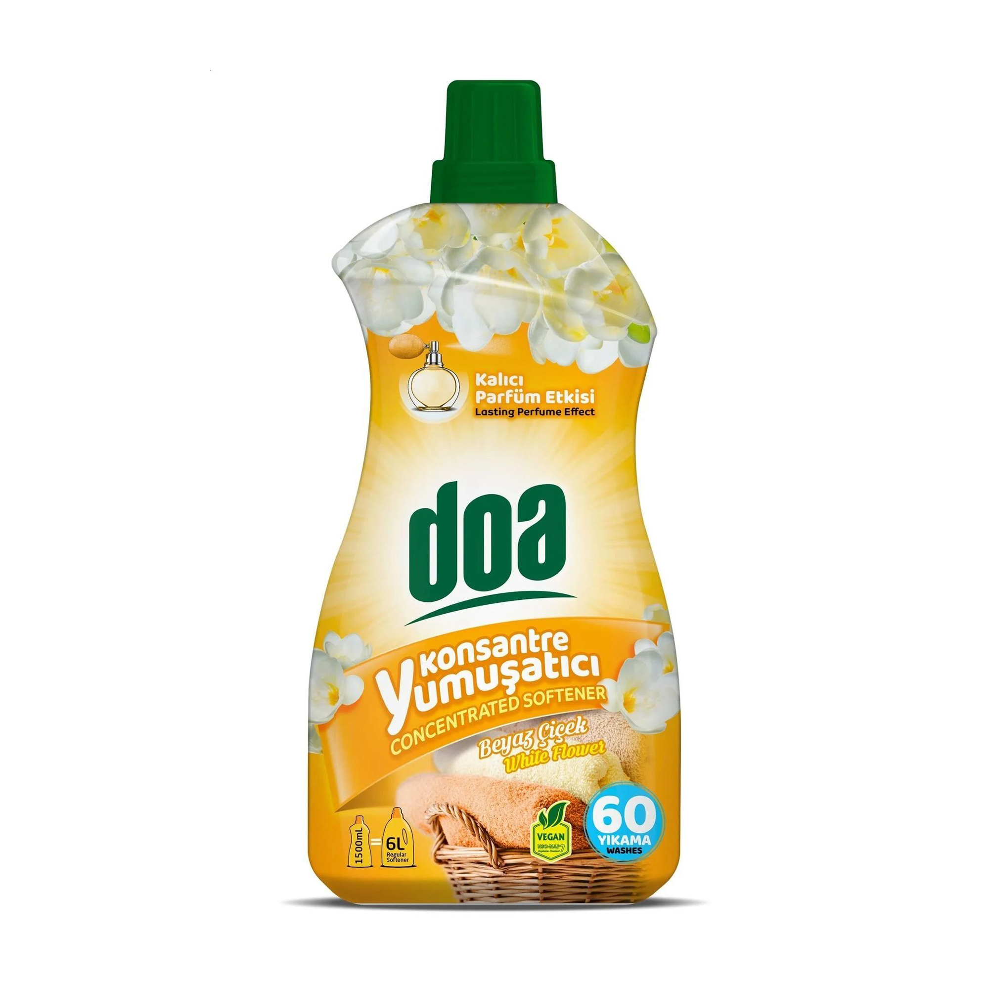 

Концентрований кондиціонер для прання doa Білі квіти, 60 циклів прання, 1.5 л