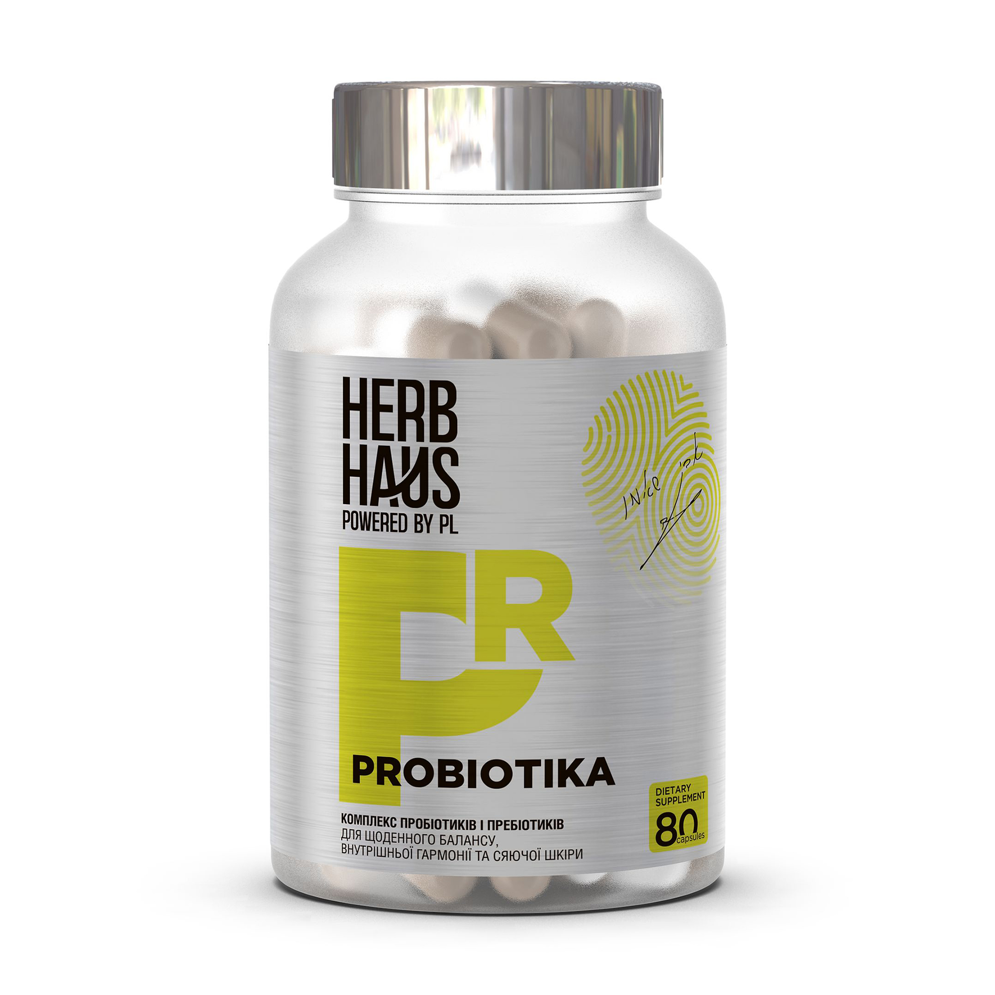 

Комплекс пробіотиків та пребіотиків для щоденного балансу, внутрішньої гармонії та сяючої шкіри HERB HAUS Probiotika, 80 капсул