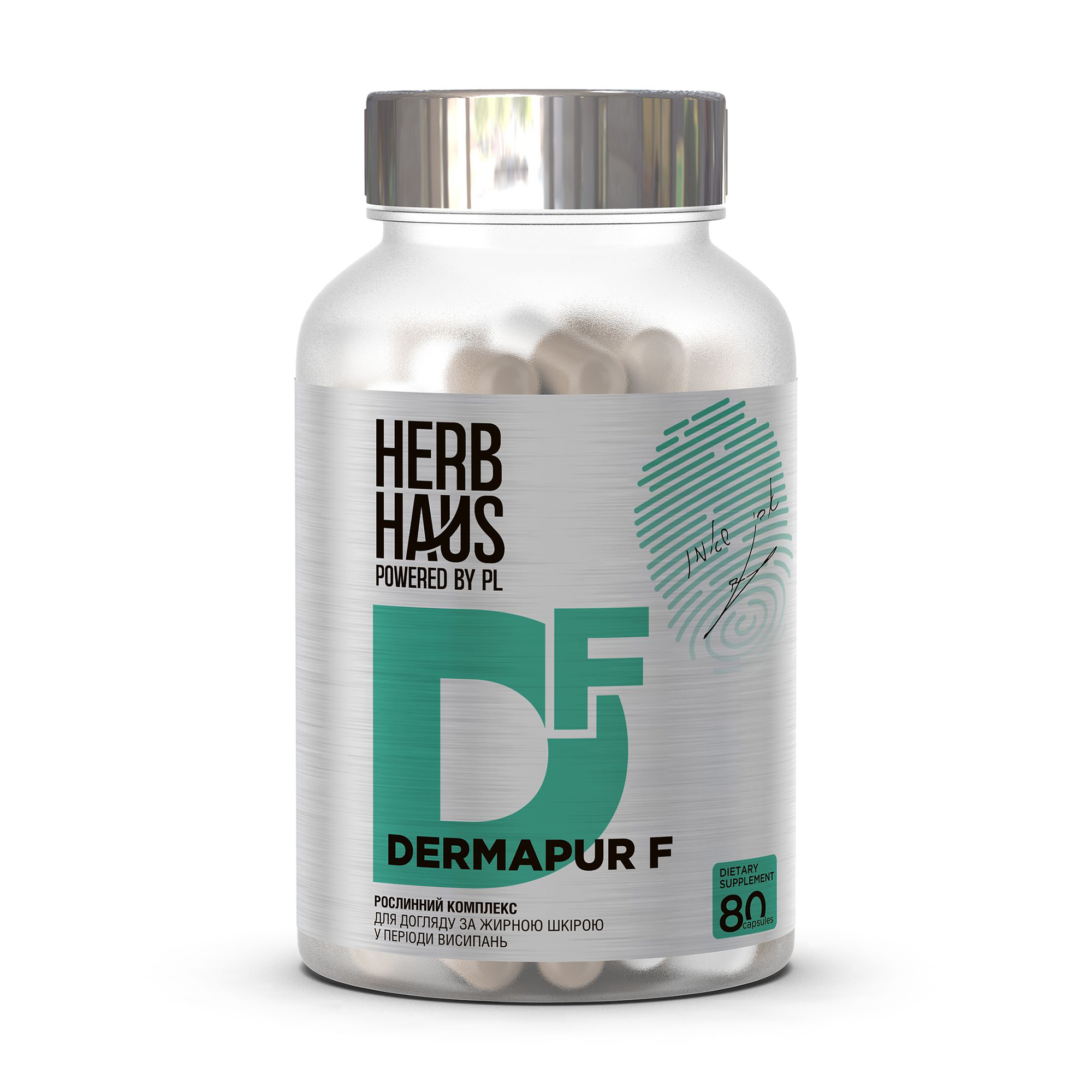 

Комплекс для догляду за жирно шкірою у період висипань HERB HAUS Dermapur F, 80 капсул