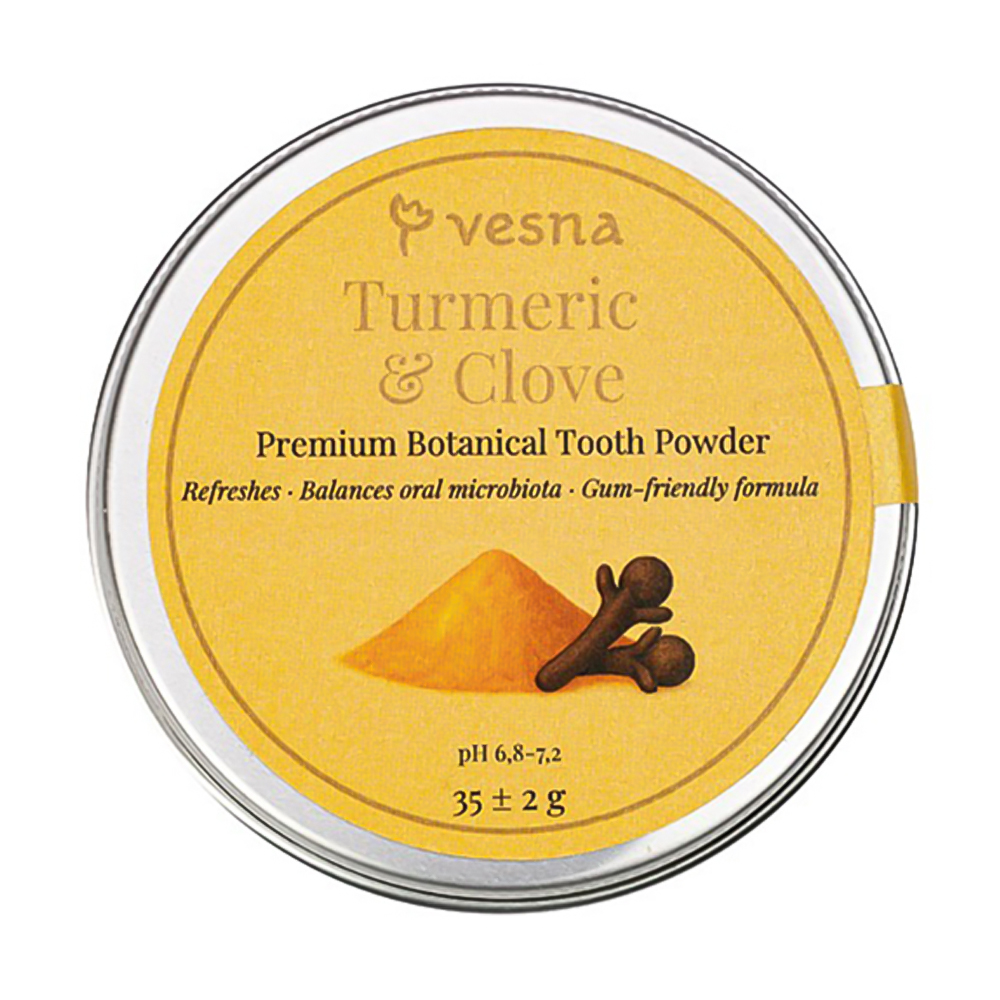 

Преміальний зубний порошок Vesna Turmeric & Clove Premium Botanical Tooth Powder Куркума та гвоздика, 35 г