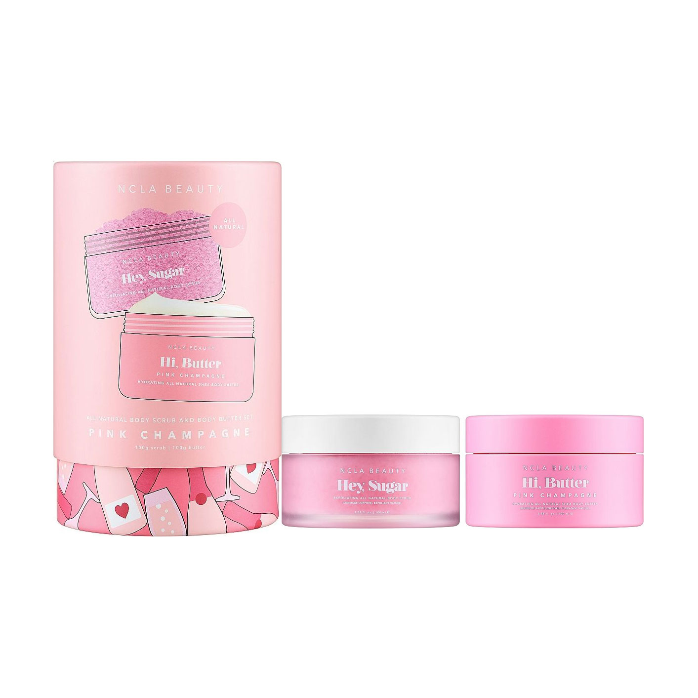 

Подарунковий набір для тіла NCLA BEAUTY All Natural Body Scrub And Body Butter Set Рожеве шампанське (скраб, 100 г + батер, 100 г)