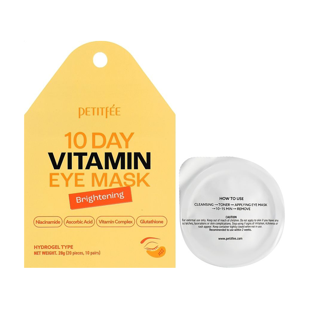 

Гідрогелеві патчі для шкіри навколо очей Petitfee & Koelf 10 Days Vitamin Eye Mask, Brightening, 20 шт