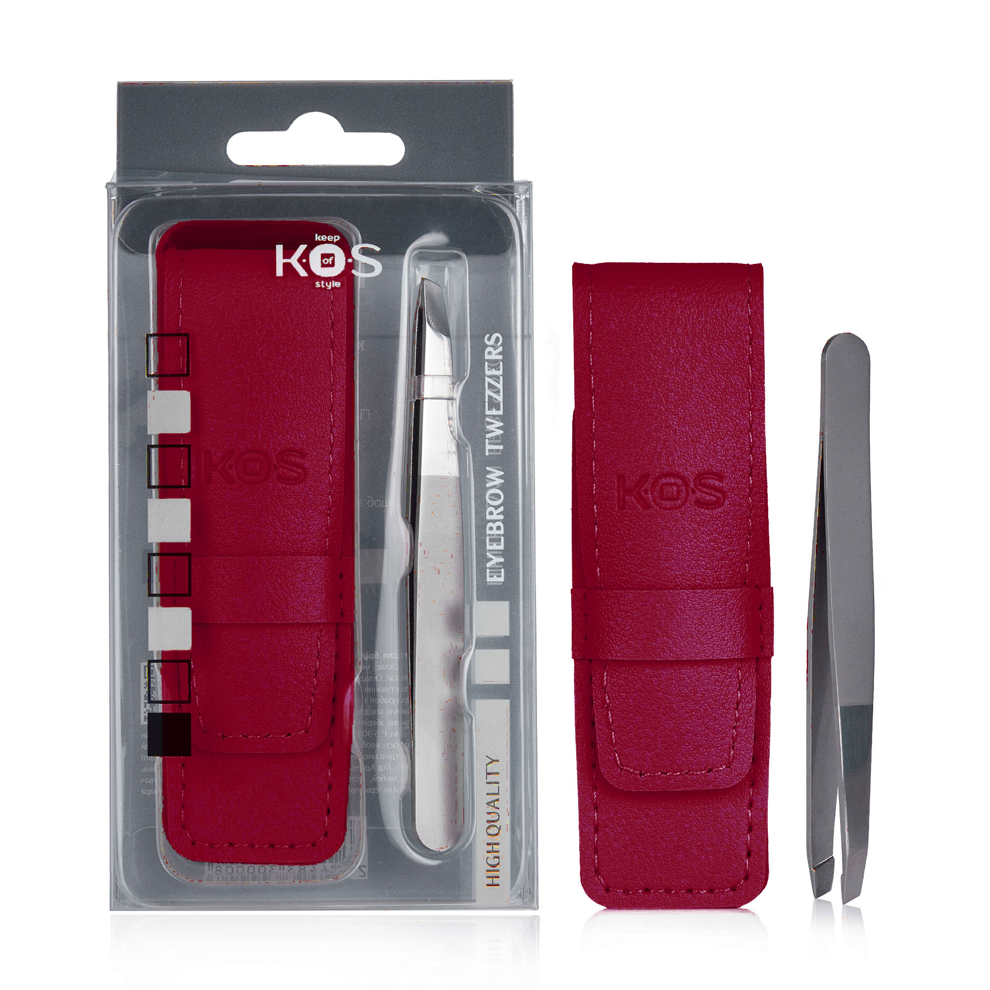 

Пінцет для брів K.O.S з чохлом, бордовий, 1 шт