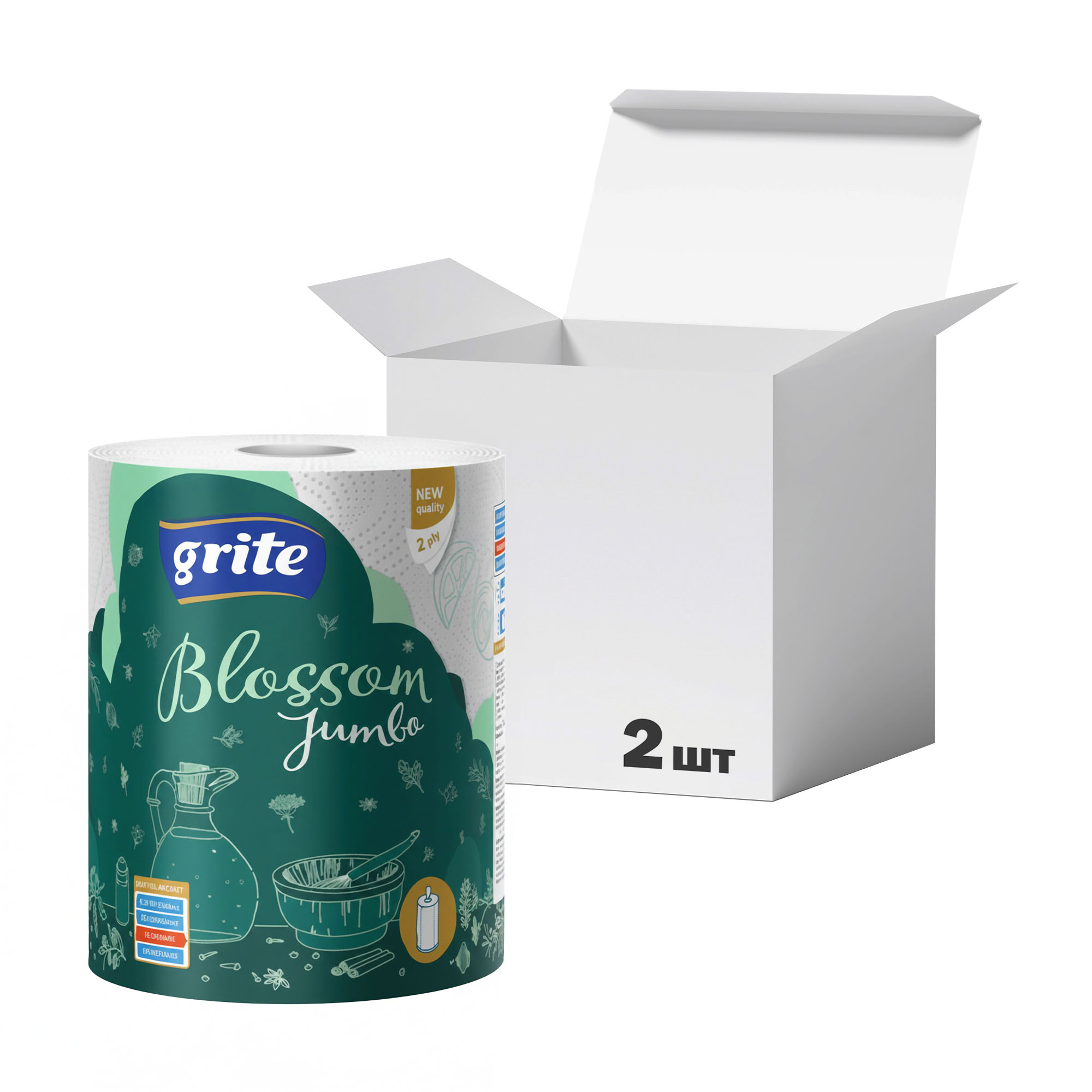 

Упаковка паперових рушників Grite Blossom Jumbo 2-шарові, 340 відривів, 1 рулон * 2 шт
