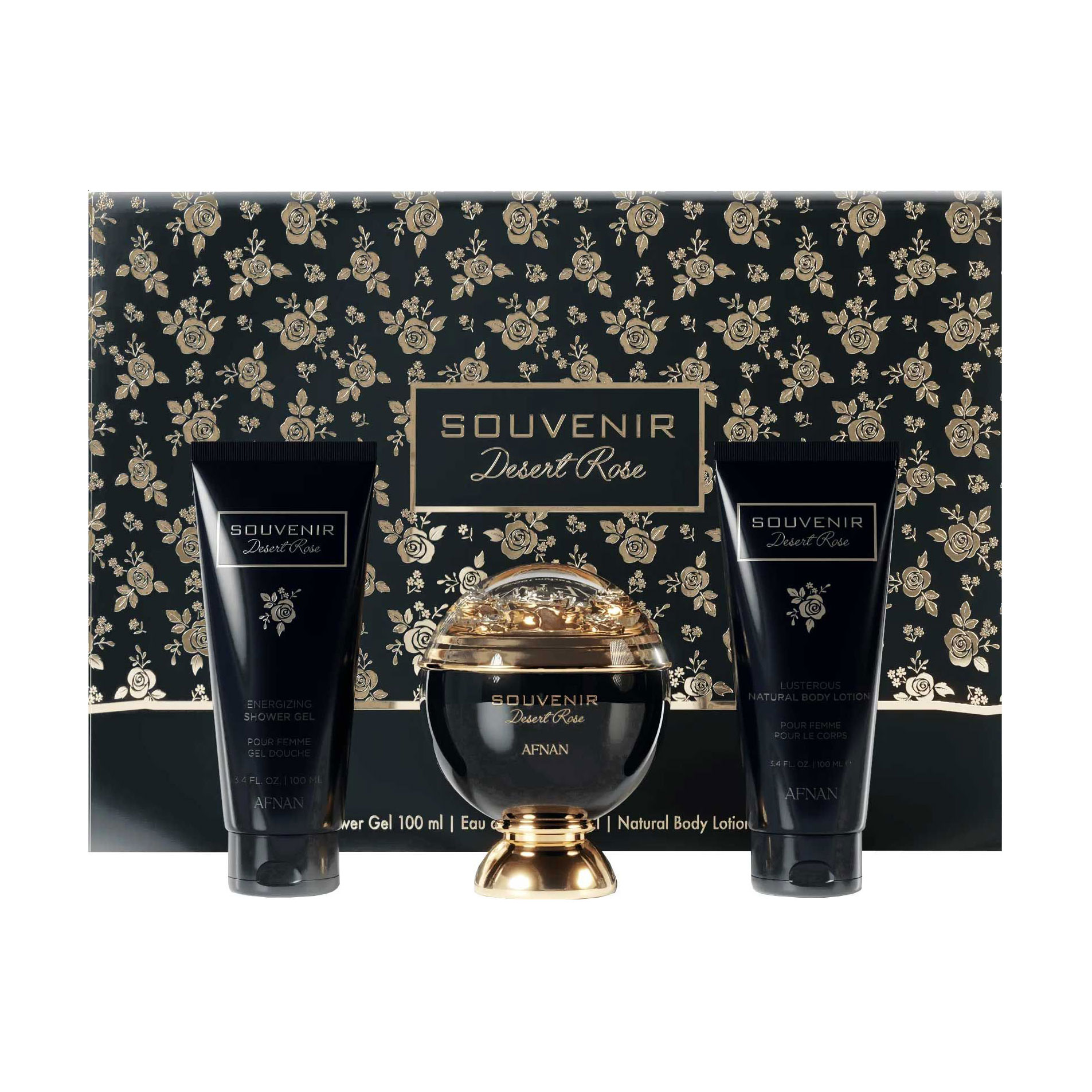 

Парфумований набір унісекс Afnan Souvenir Desert Rose (парфумована вода, 100 мл + гель для душу, 100 мл + лосьйон для тіла, 100 мл)