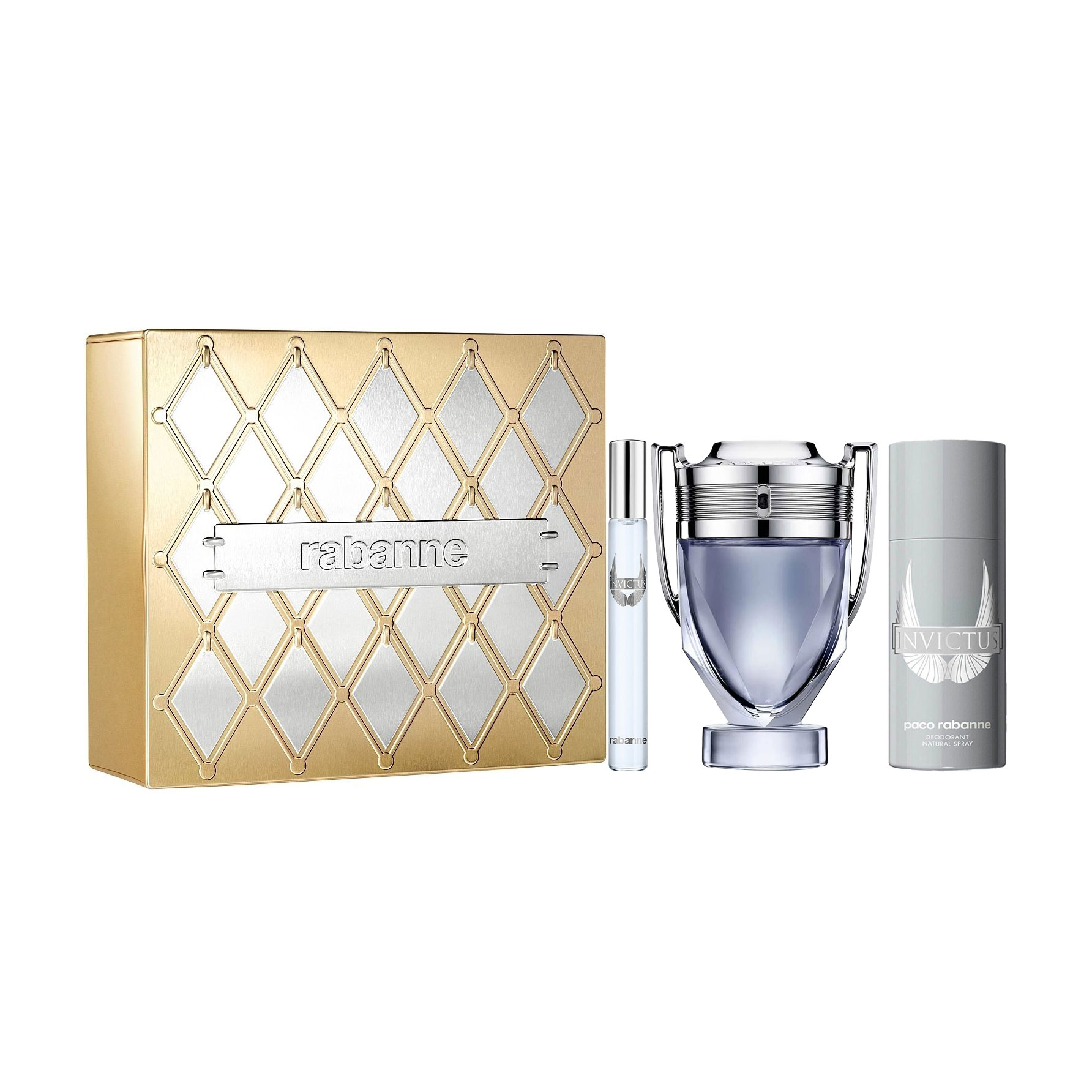 

Уцінка! Парфумований набір чоловічий Rabanne Invictus (туалетна вода, 10 мл + туалетна вода, 100 мл + дезодорант-спрей, 150 мл)
