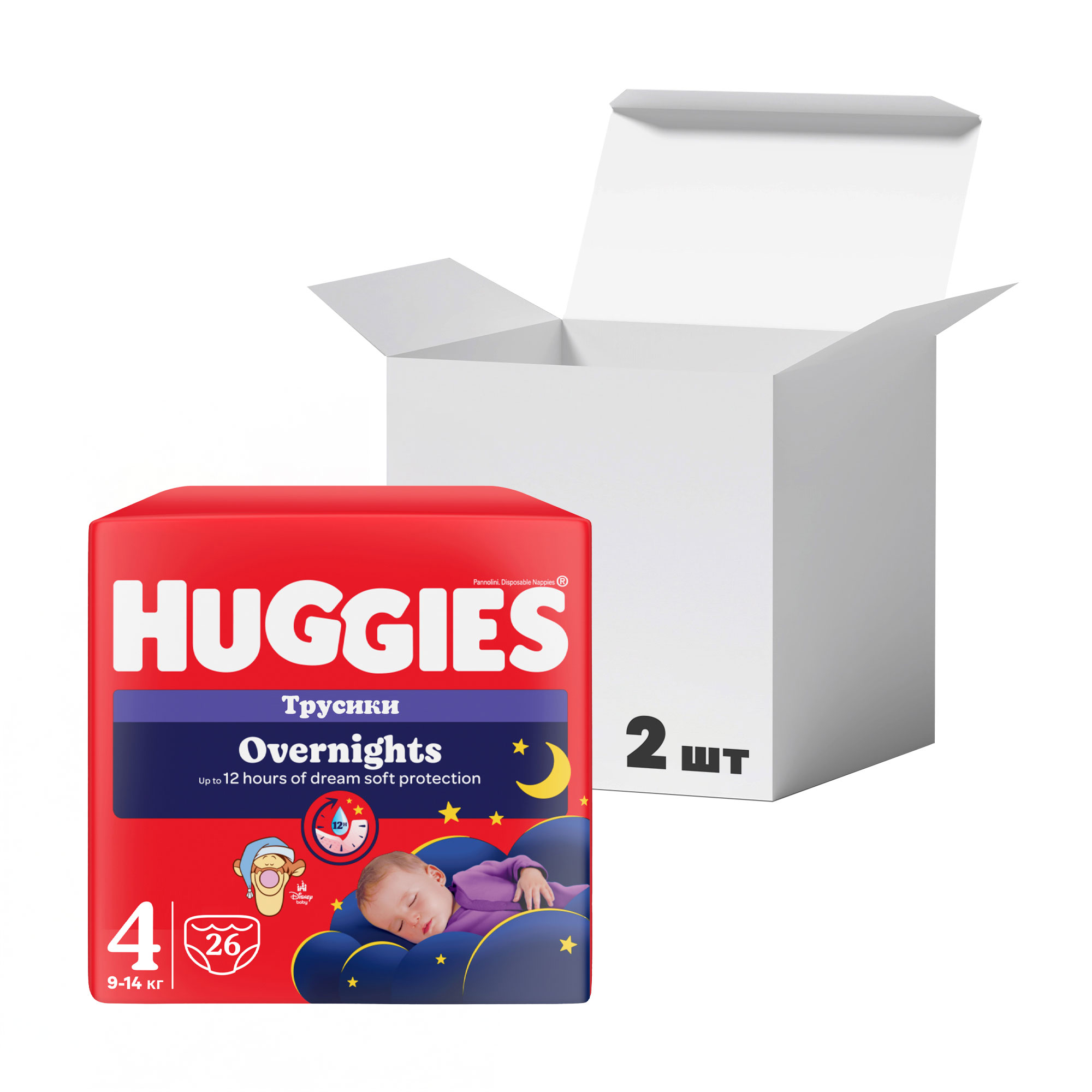 

Упаковка підгузків-трусиків Huggies Overnights Pants, розмір 4 (9-14 кг), 26 шт * 2 шт