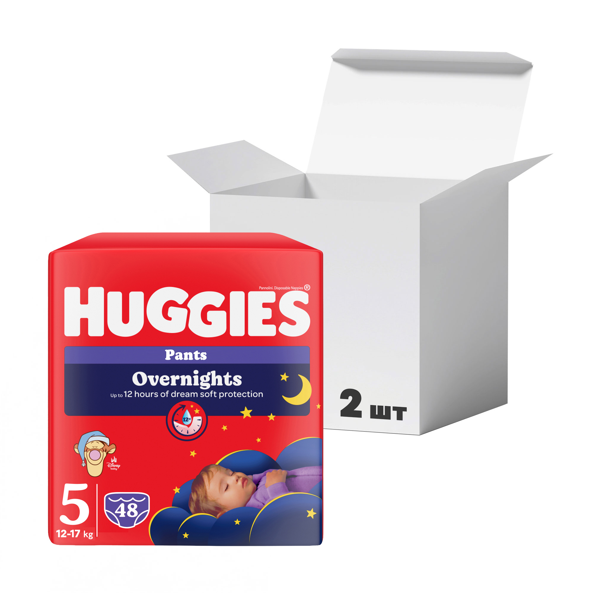 

Упаковка підгузків-трусиків Huggies Overnights Pants, розмір 5 (12-17 кг), 24 шт * 2 шт