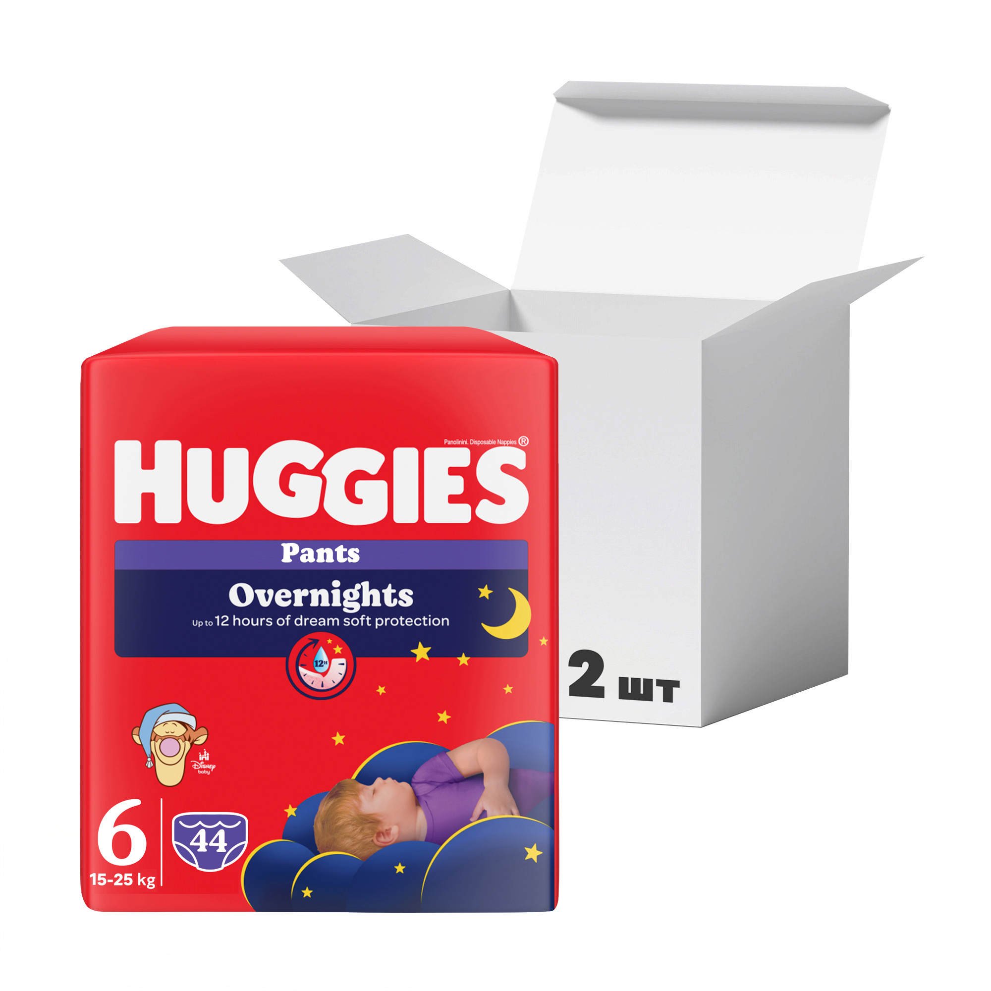 

Упаковка підгузків-трусиків Huggies Overnights Pants, розмір 6 (15-25 кг), 22 шт * 2 шт