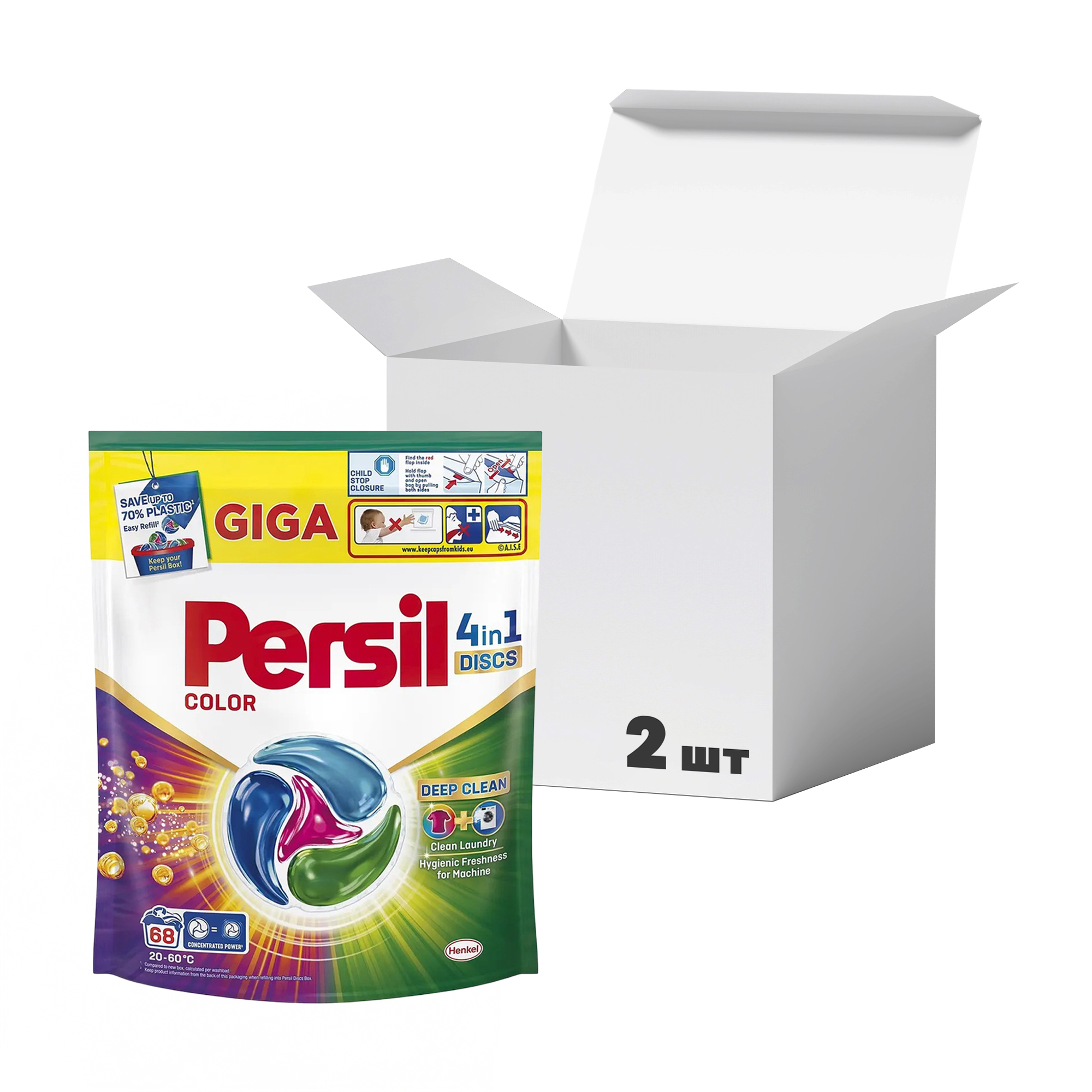 

Упаковка дисків для прання Persil Color 4 in 1 Discs Deep Clean, 68 циклів прання, 68 шт * 2 шт
