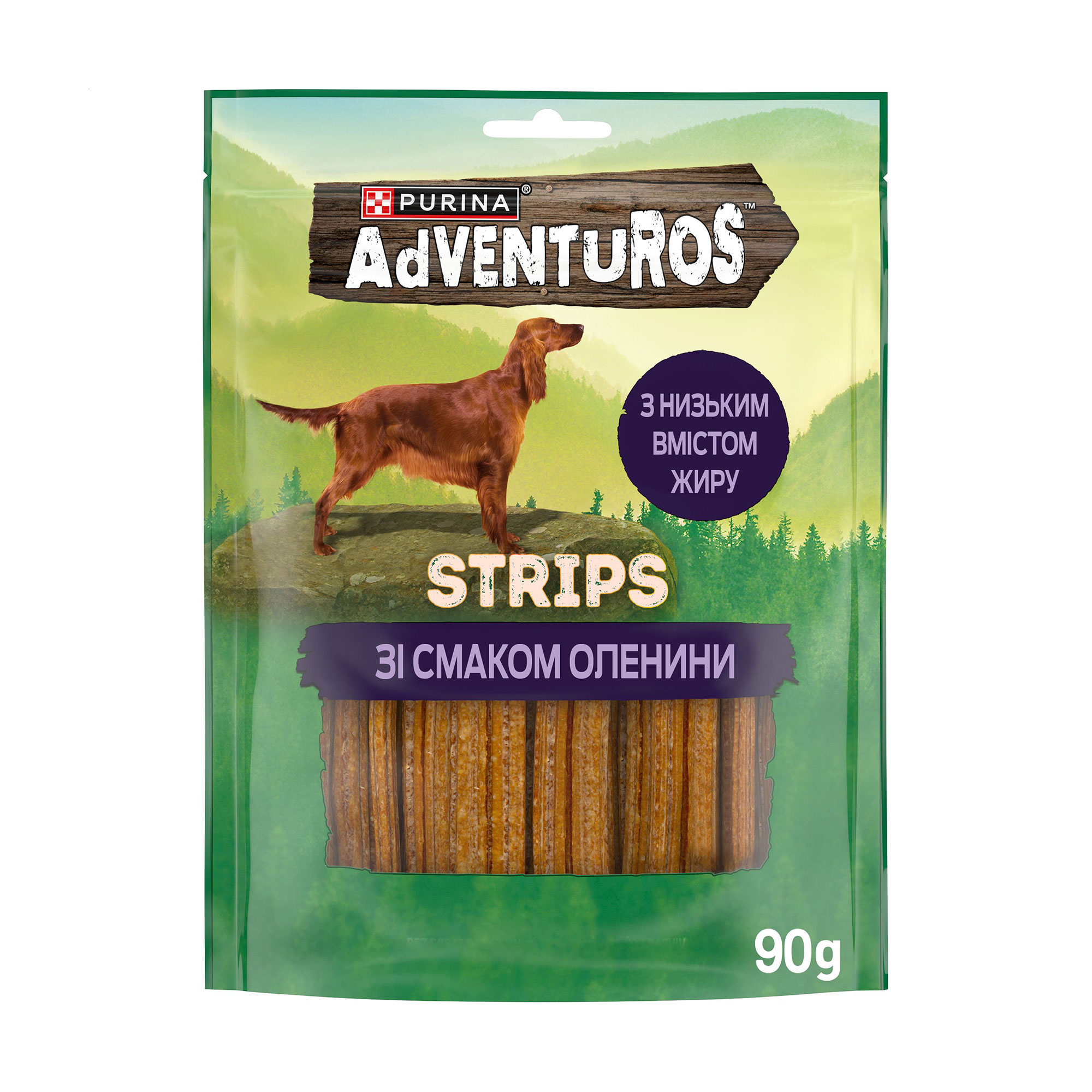 

Ласощі для дорослих собак Adventuros Strips зі смаком оленини, 90 г