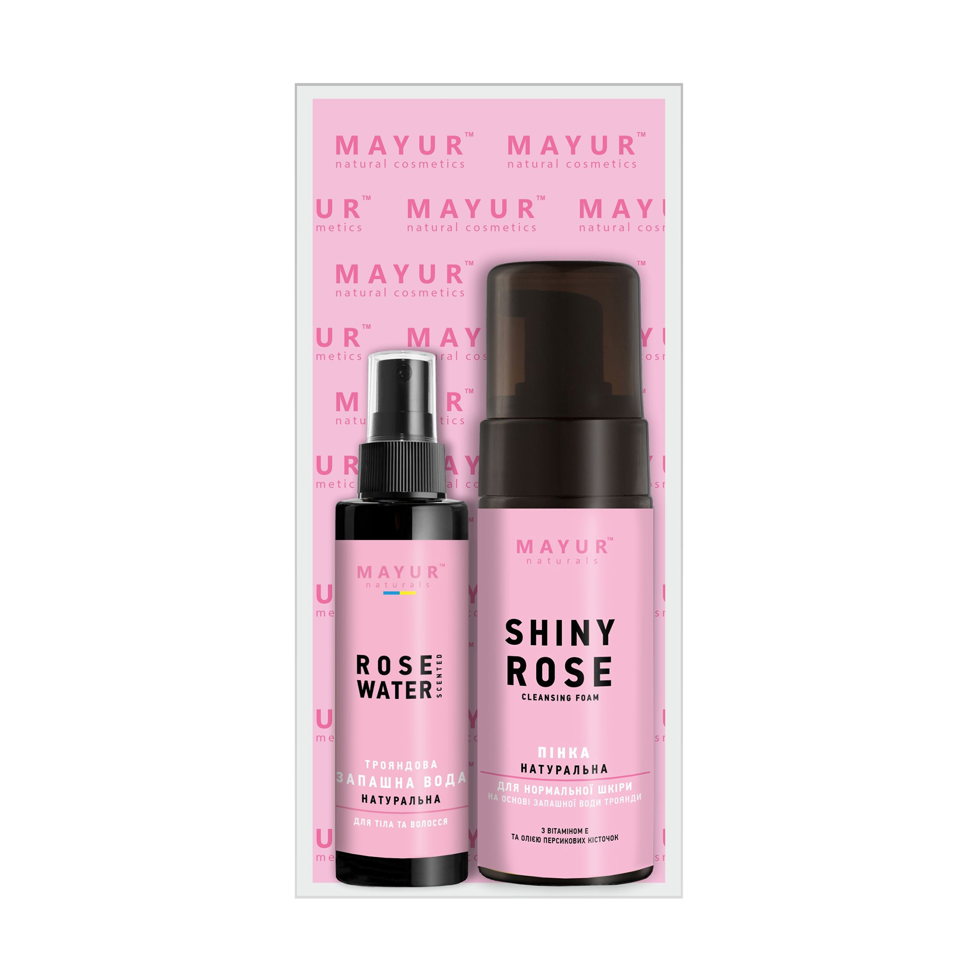 

Подарунковий набір для обличчя та тіла Mayur Троянда (запашна вода, 100 мл + пінка для вмивання, 150 мл)