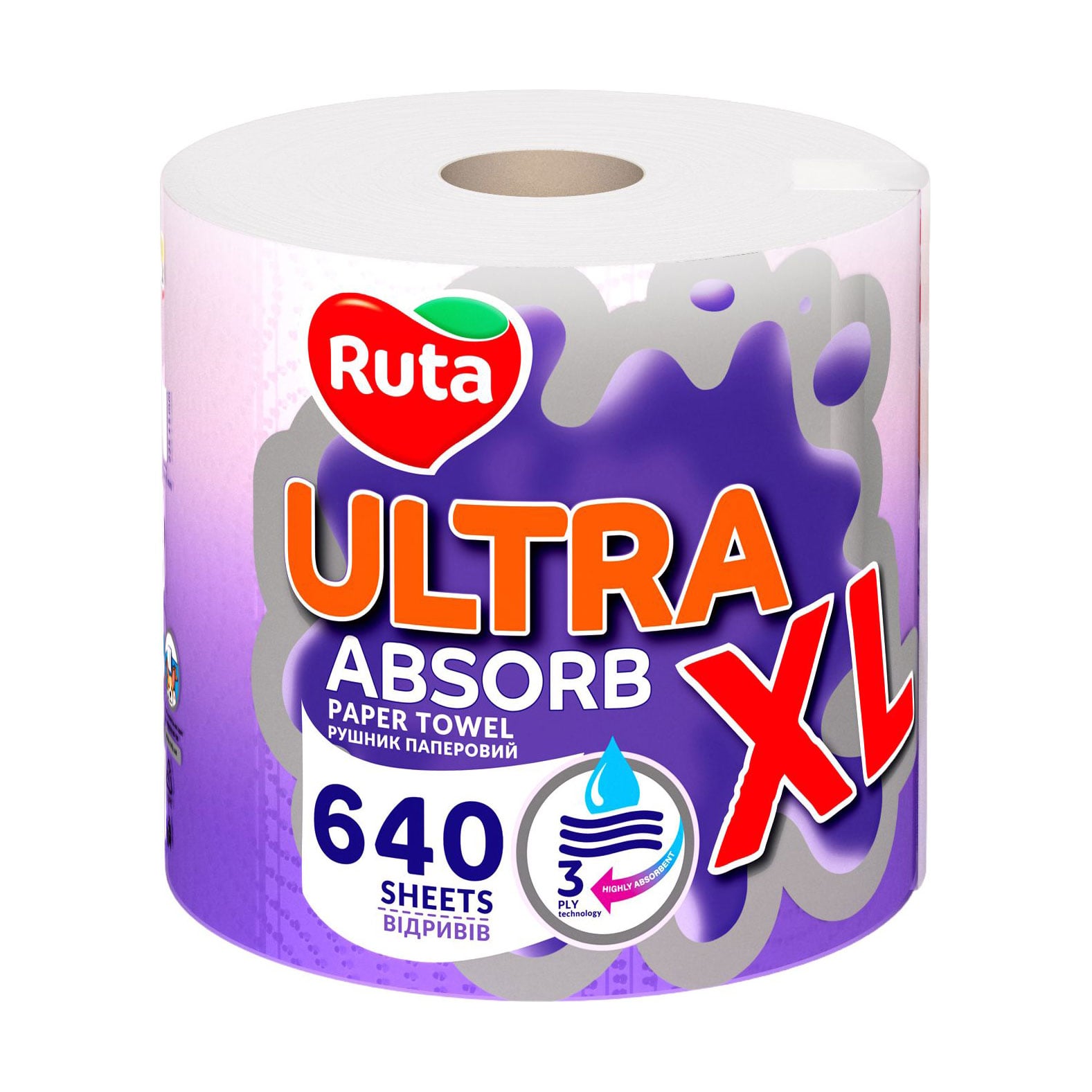 

Паперові рушники RUTA Ultra XL, 3-шарові, 640 відривів, 1 рулон