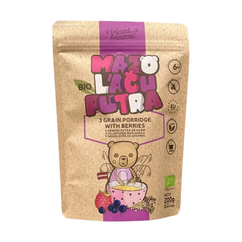 

Дитяча безмолочна каша Mazo Lacu Putra Вівсяно-гречано-пшоняна, з ягодами, від 6 місяців, 200 г
