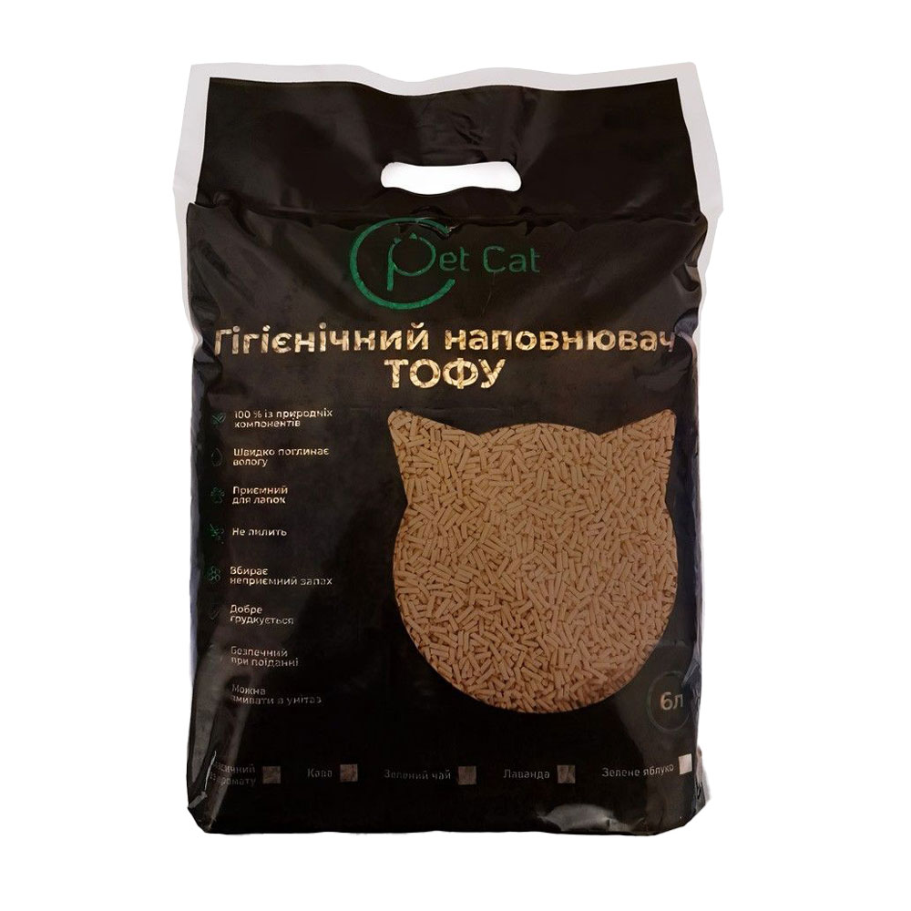 

Гігієнічний наповнювач для котячого туалету Pet Cat Тофу, з ароматом кави, 6 л, 2.5 кг