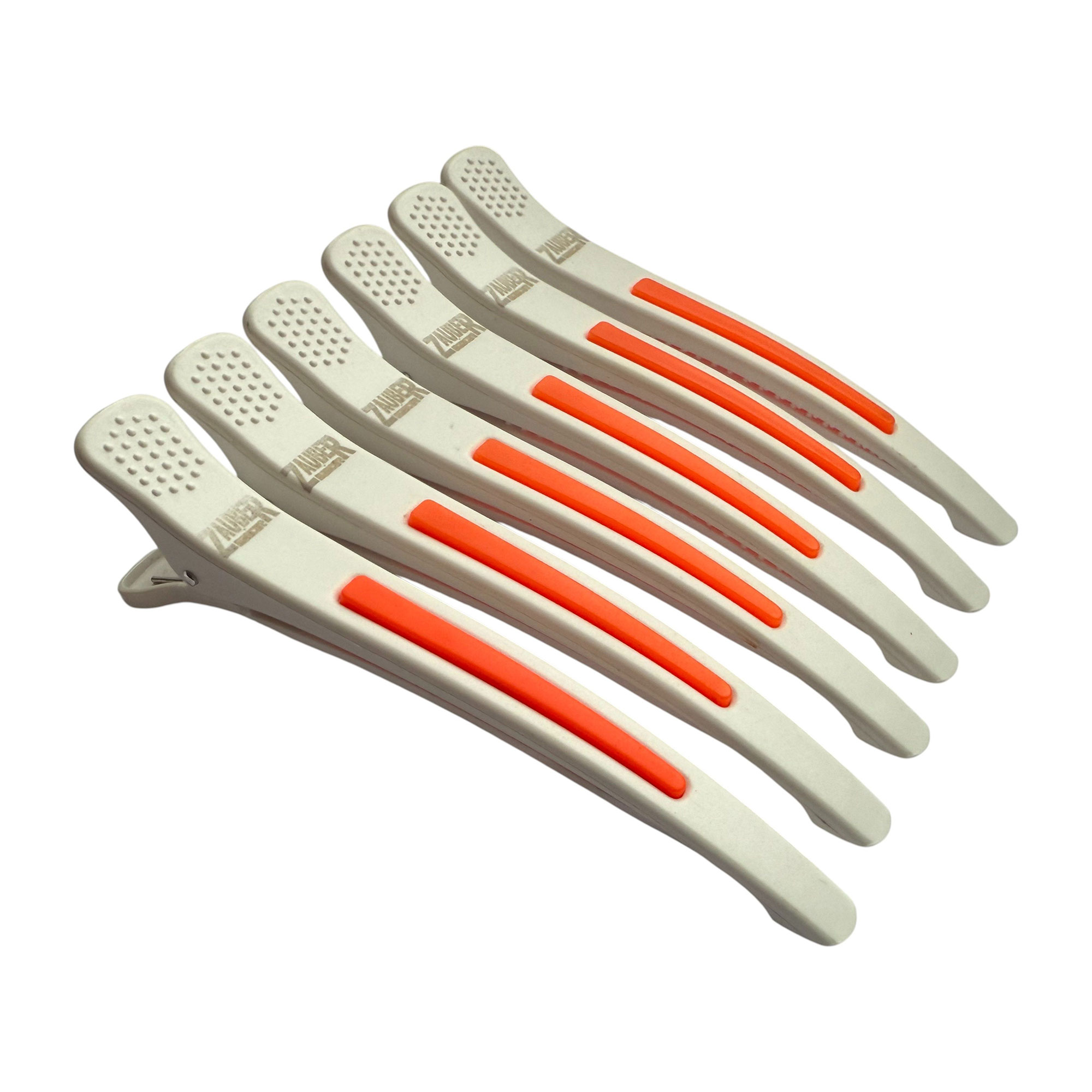 

Перукарський затискач для волосся Zauber-manicure пластиковий, білий з помаранчевим, 6 шт (06-097C-6)