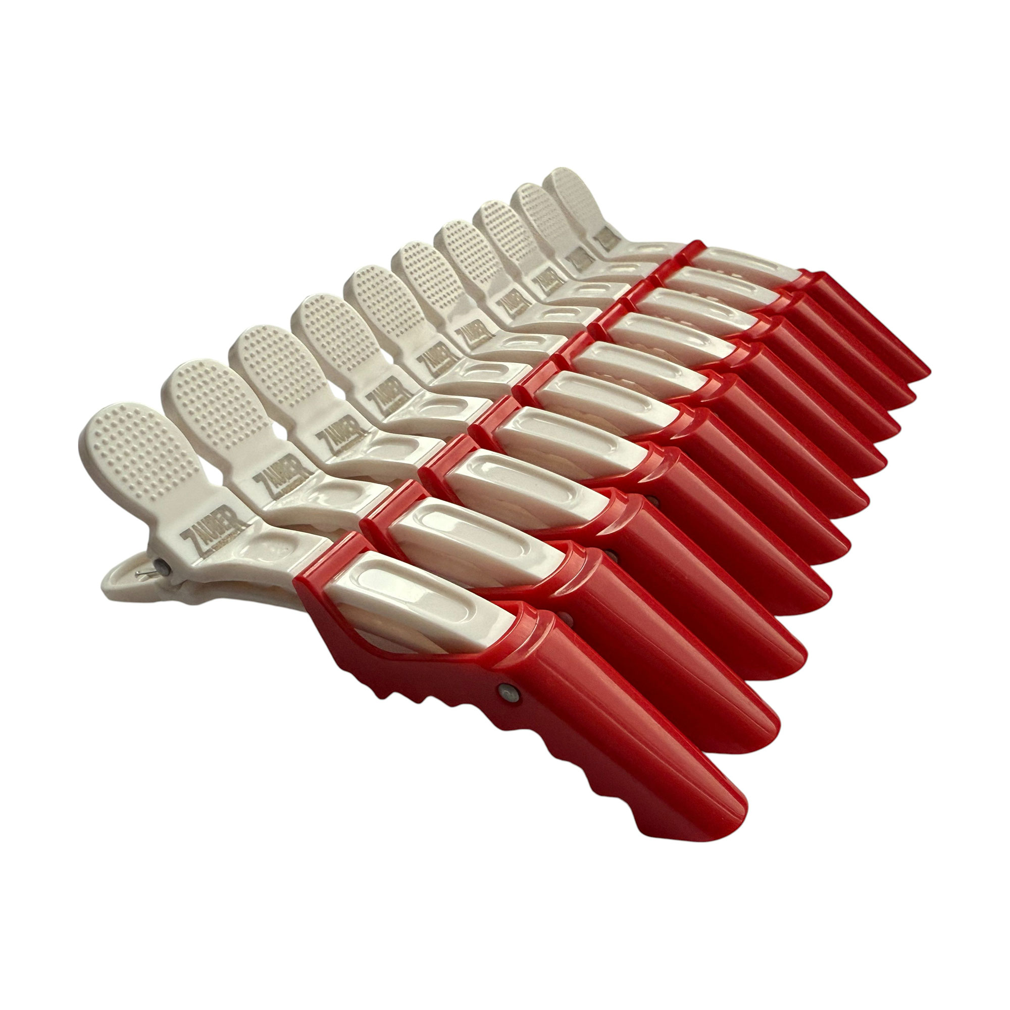 

Затискач для волосся Zauber-manicure Крокодил, пластиковий, білий з червоним, 10 шт (06-090C-10)