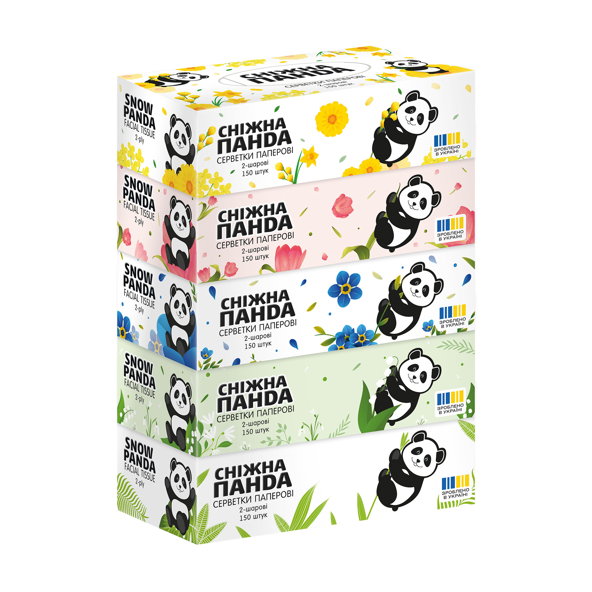 

Серветки паперові Сніжна Панда 2-шарові, 5*150 шт