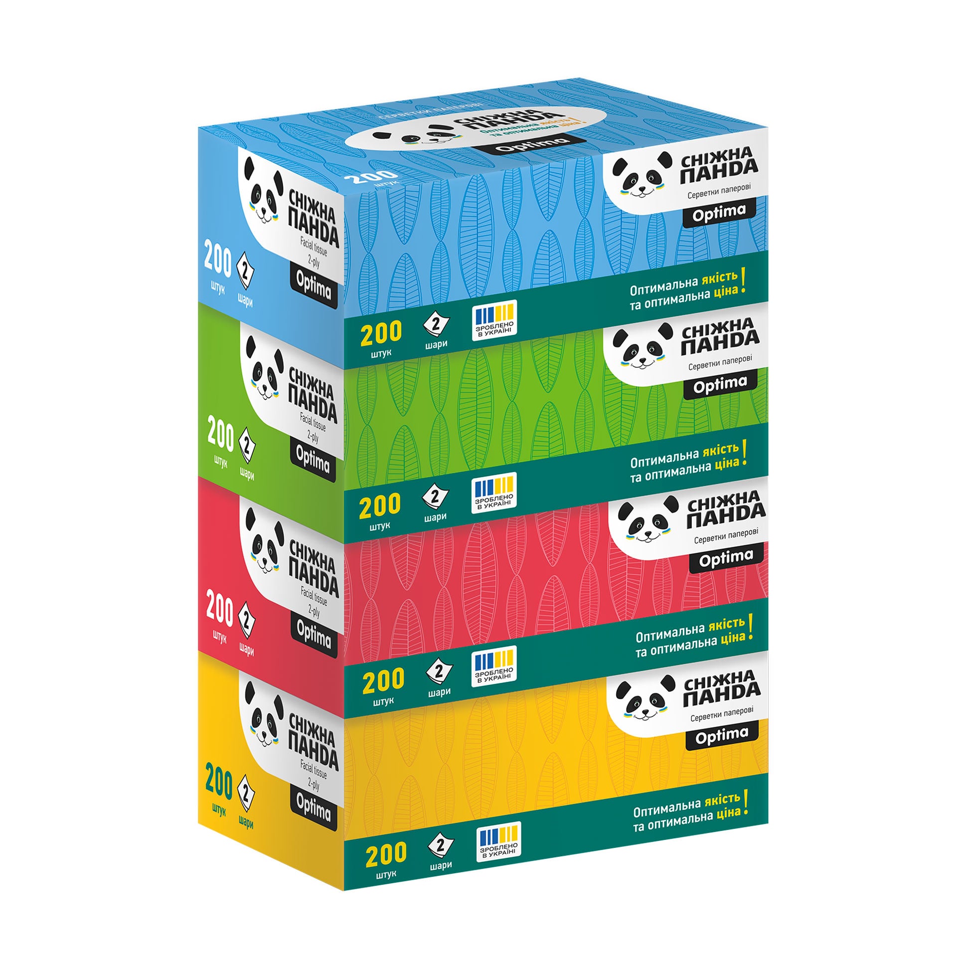 

Серветки паперові Сніжна Панда Optima 2-шарові, 4*200 шт
