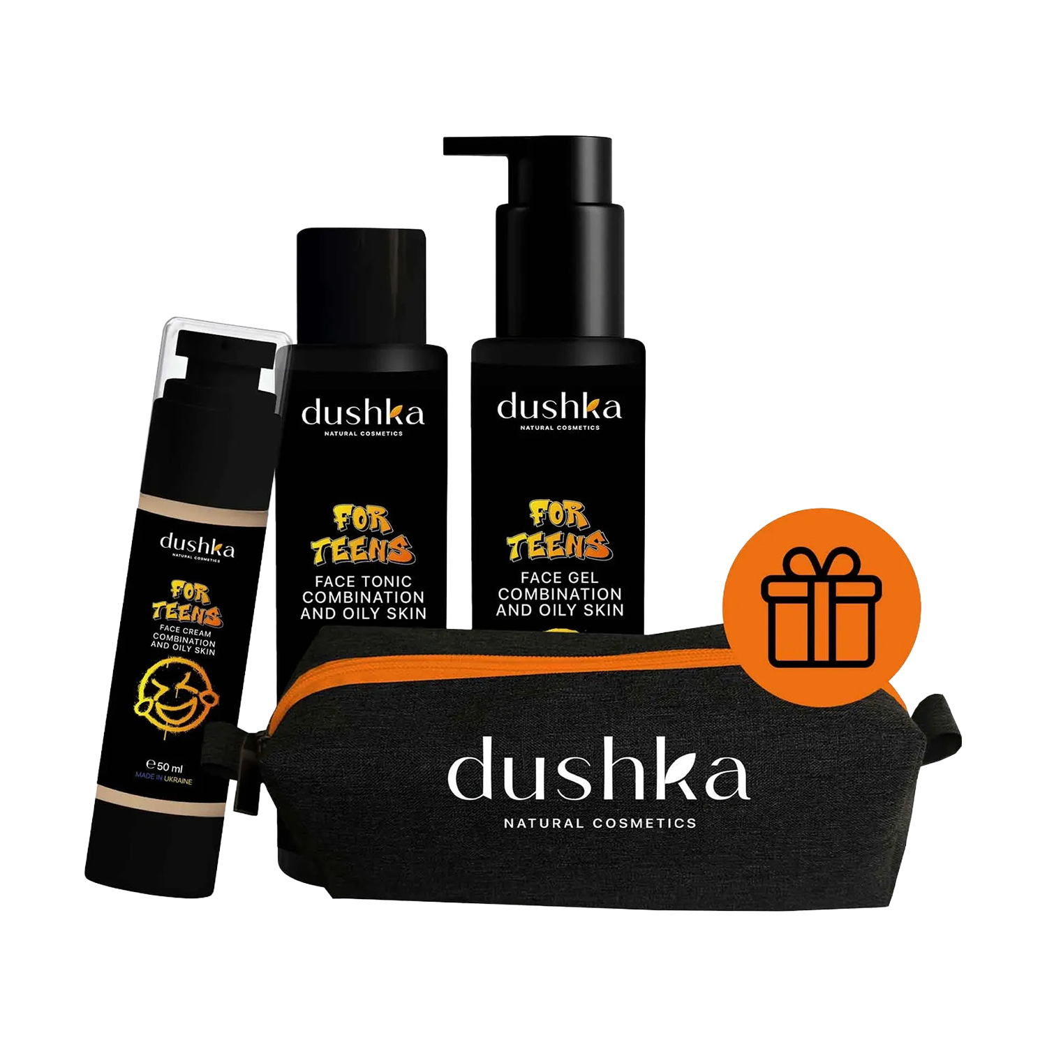 

Підлітковий набір для обличчя Dushka для комбінованої та жирної шкіри (гель для вмивання, 100 мл + тонік, 100 мл + крем, 50 мл + косметичка, 1 шт)