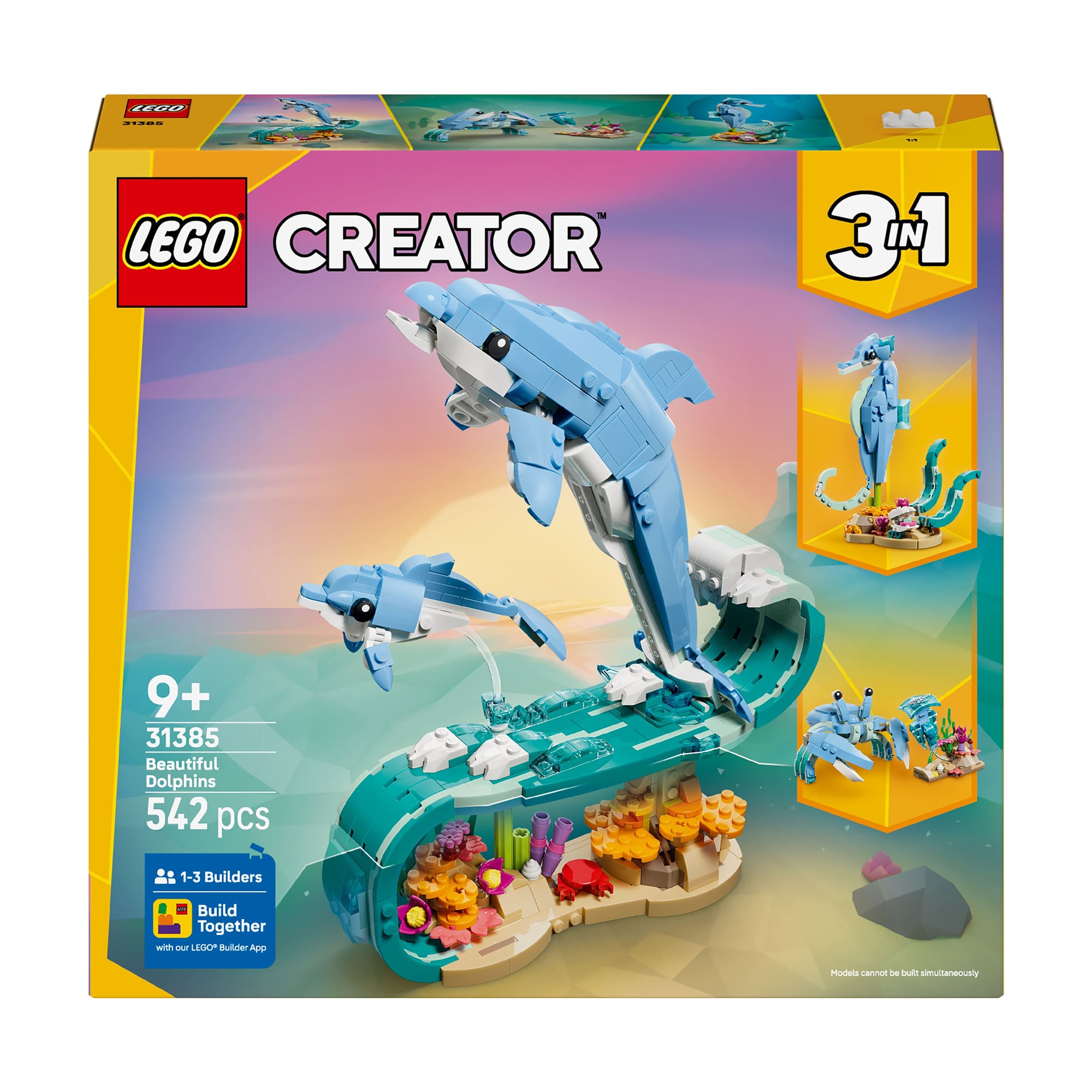 

Конструктор LEGO Creator 3 в 1 Морські тварини: красиві дельфіни, 542 деталі, від 9 років (31385)
