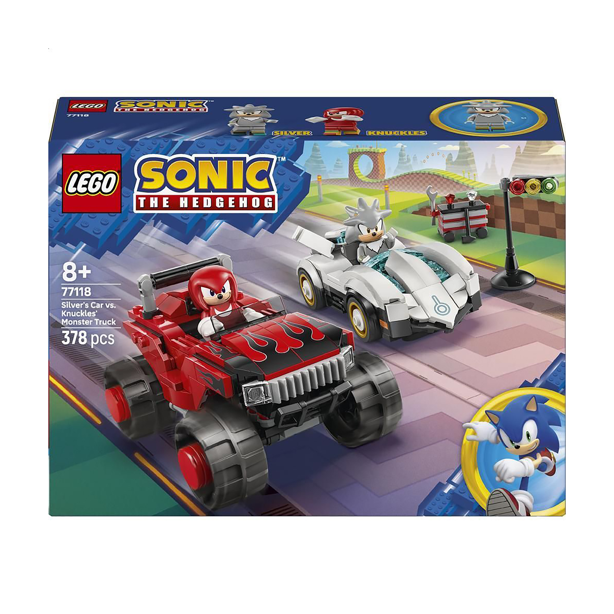 

Конструктор LEGO Sonic Автомобіль Сільвера vs. Монстр вантажівки Наклза, 378 деталей, від 8 років (77118)