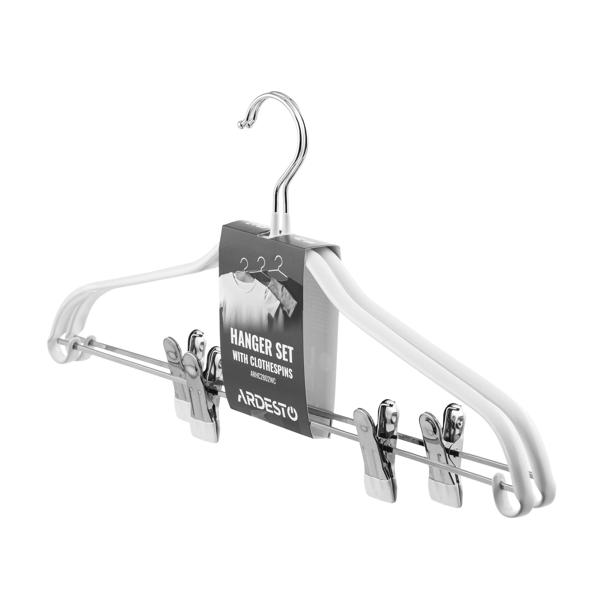 

Набір вішаків з прищіпками Ardesto металеві, білі, 42 см, 2 шт (ARHC2802WC)
