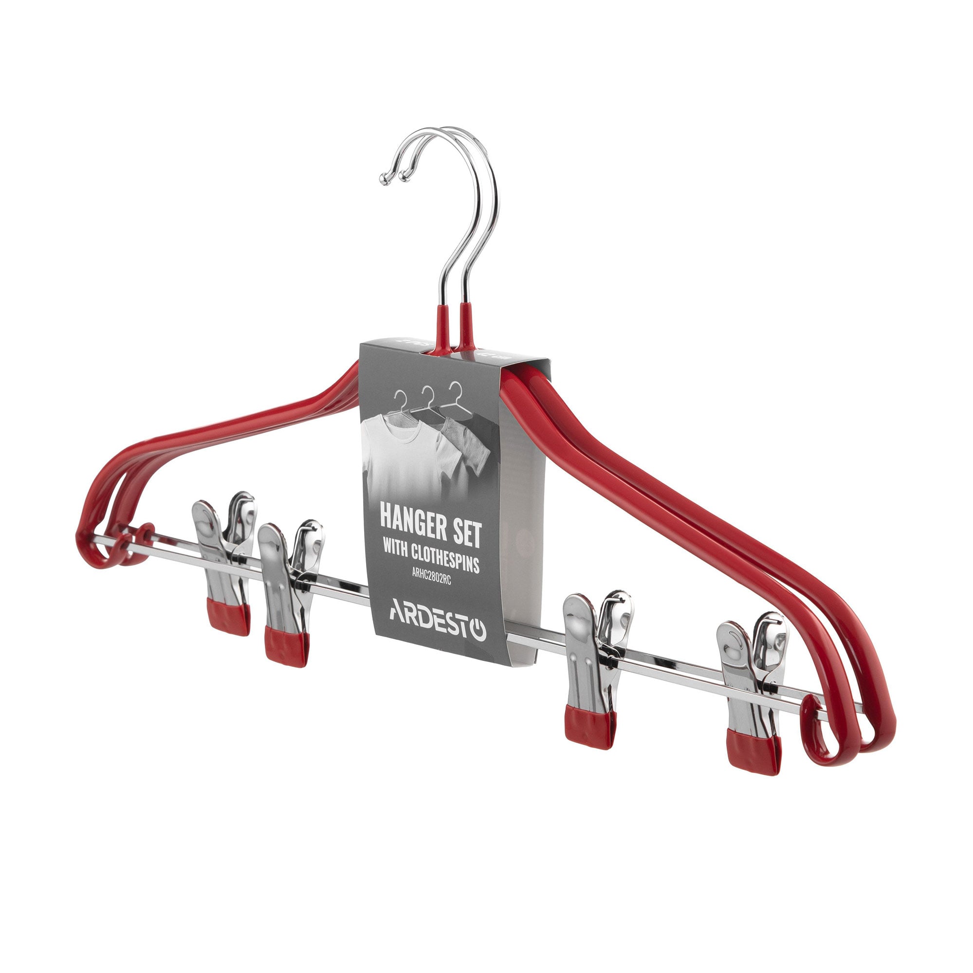 

Набір вішаків з прищіпками Ardesto металеві, червоні, 42 см, 2 шт (ARHC2802RC)