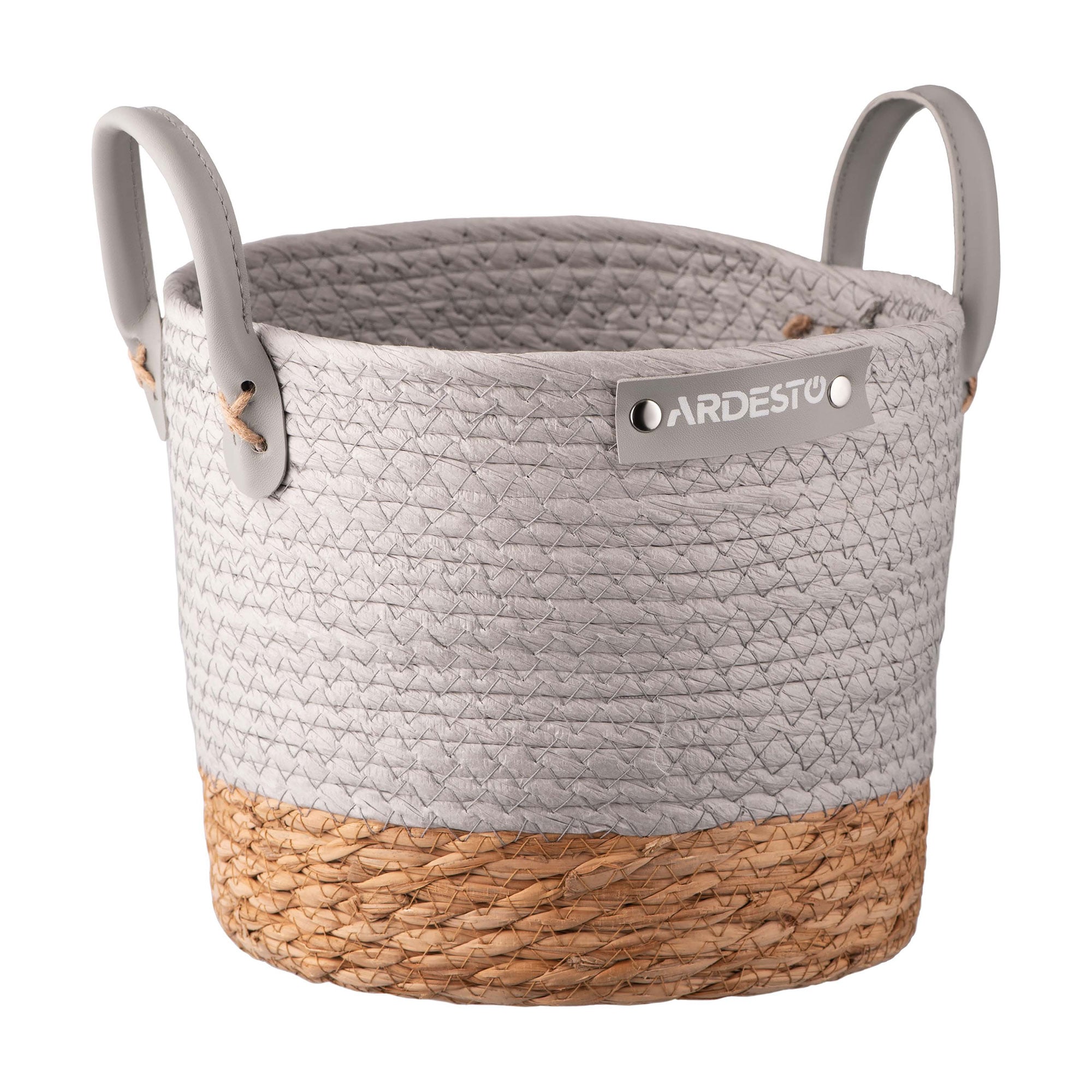 

Плетений кошик для зберігання Ardesto Minimalism з ручками, сірий, 23*23*19 см (ARHC2506RG)
