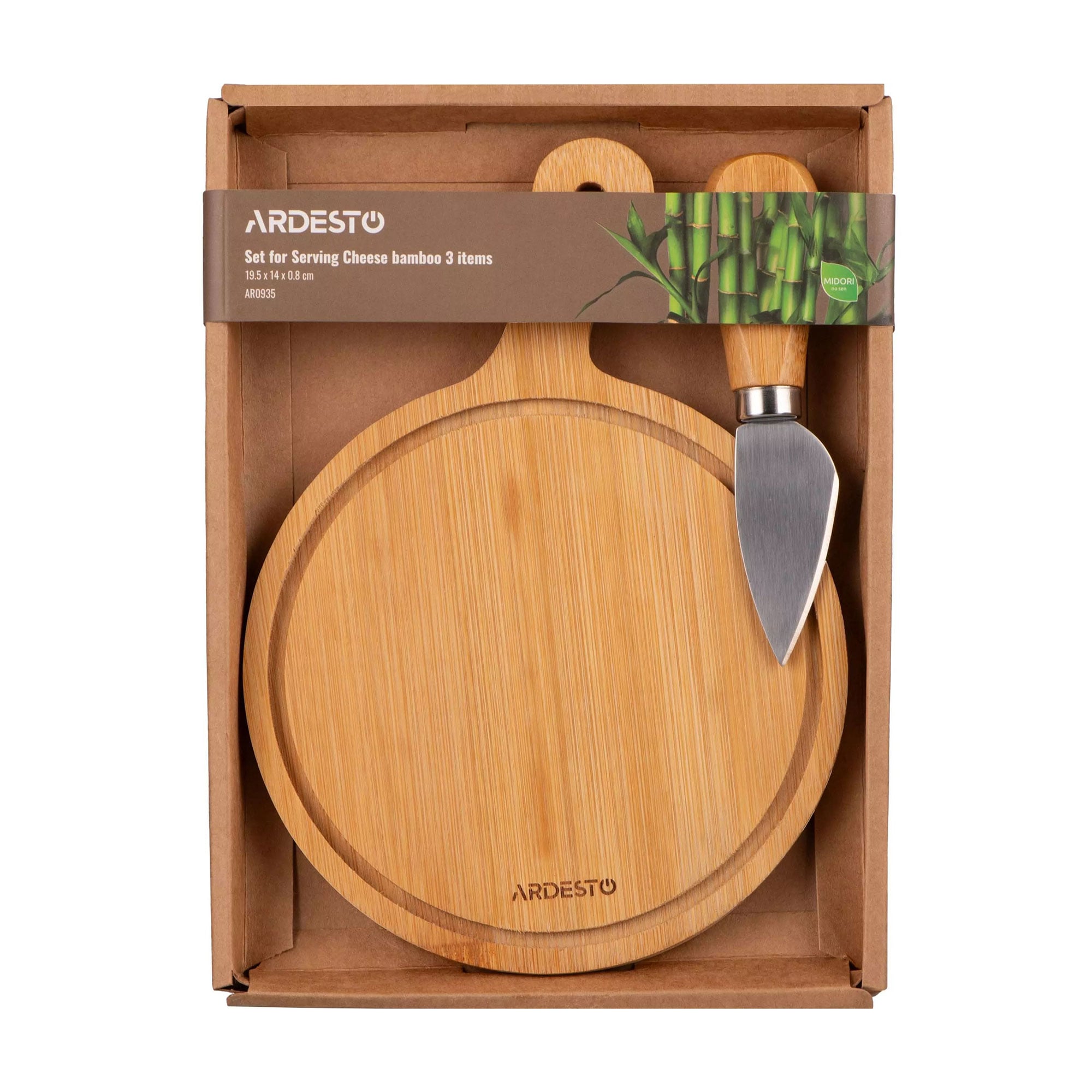 

Набір для подачі сиру Ardesto Midori, бамбук, нержавіюча сталь, 2 предмети, 19.5*14*0.8 см (AR0935)