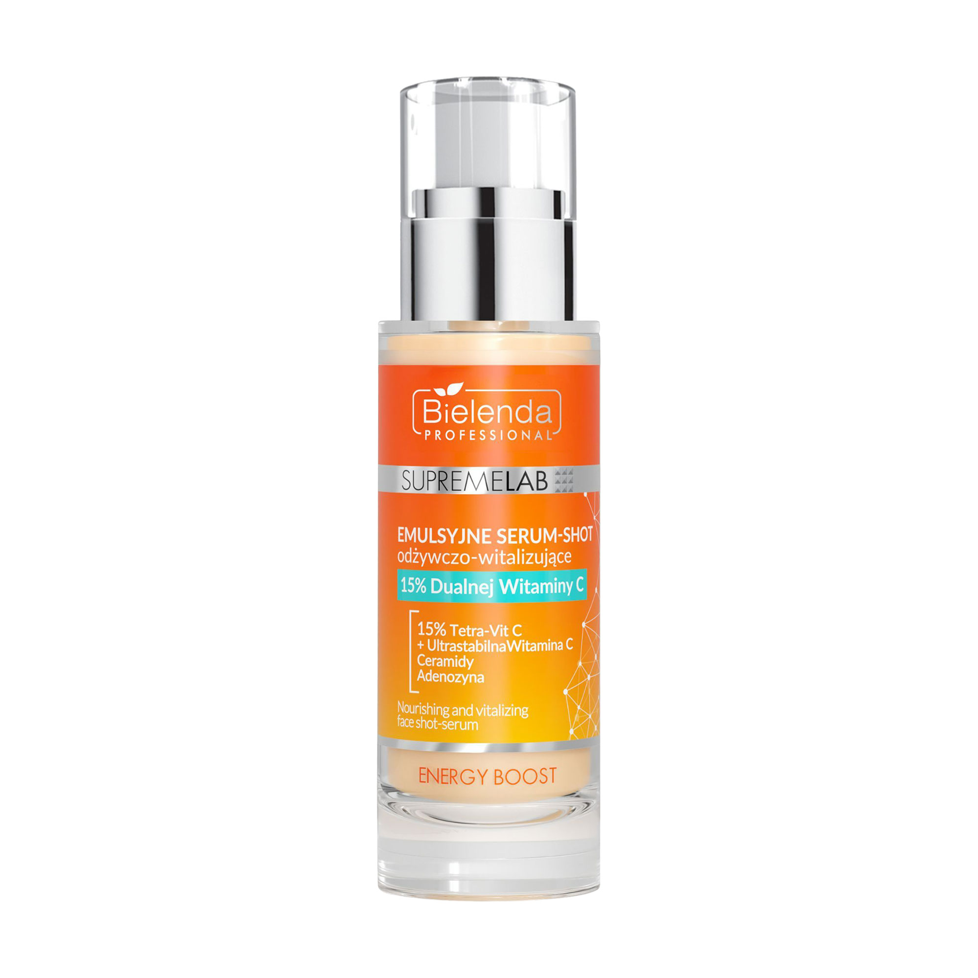 

Поживна та відновлювальна емульсія-сироватка для обличчя Bielenda Professional Supremelab Energy Boost Serum-Shot, 30 мл