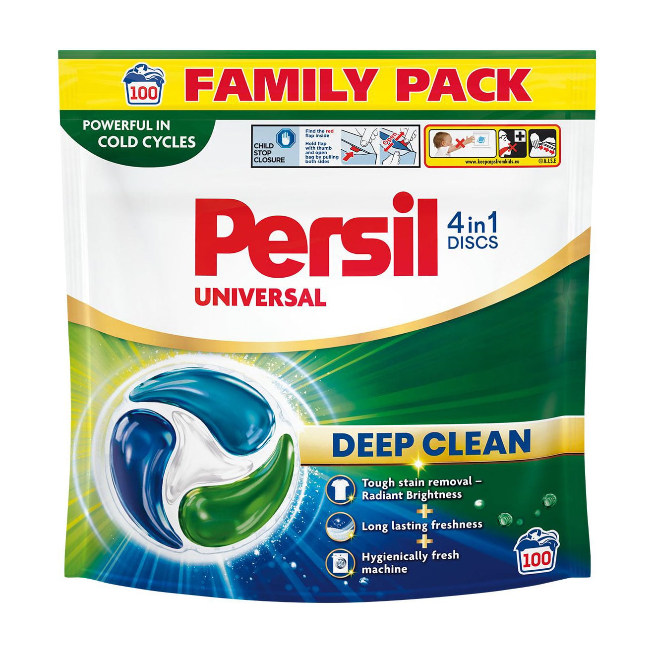 

Диски для прання Persil Universal 4 in 1 Discs Deep Clean, 100 циклів прання, 100 шт