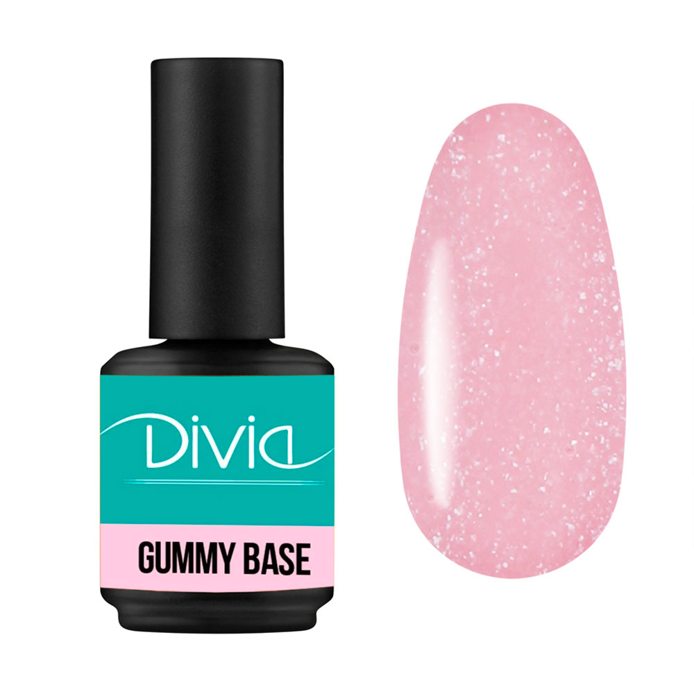 Камуфлювальна база для гель-лаку Divia Gummy Base GB1507 Natural Shimmer Pink, 15 мл