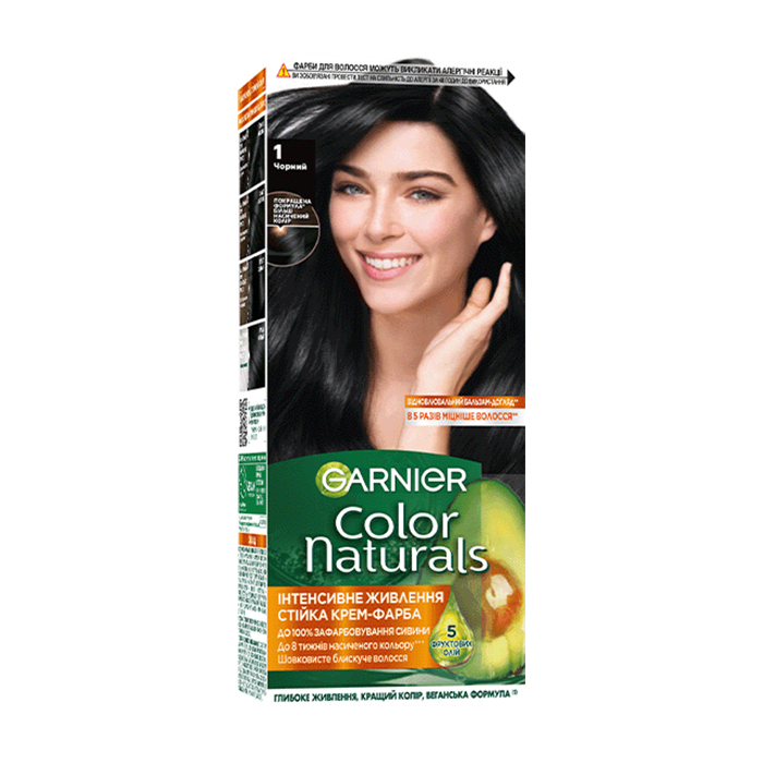 

Уцінка! Стійка крем-фарба для волосся Garnier Color Naturals з п'ятьма оліями, 1 Чорний, 110 мл
