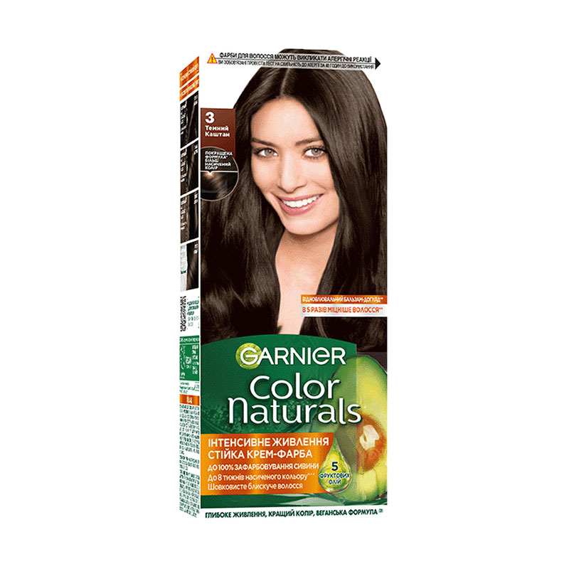 

Уцінка! Стійка крем-фарба для волосся Garnier Color Naturals з п'ятьма оліями, 3 Темний каштан, 110 мл
