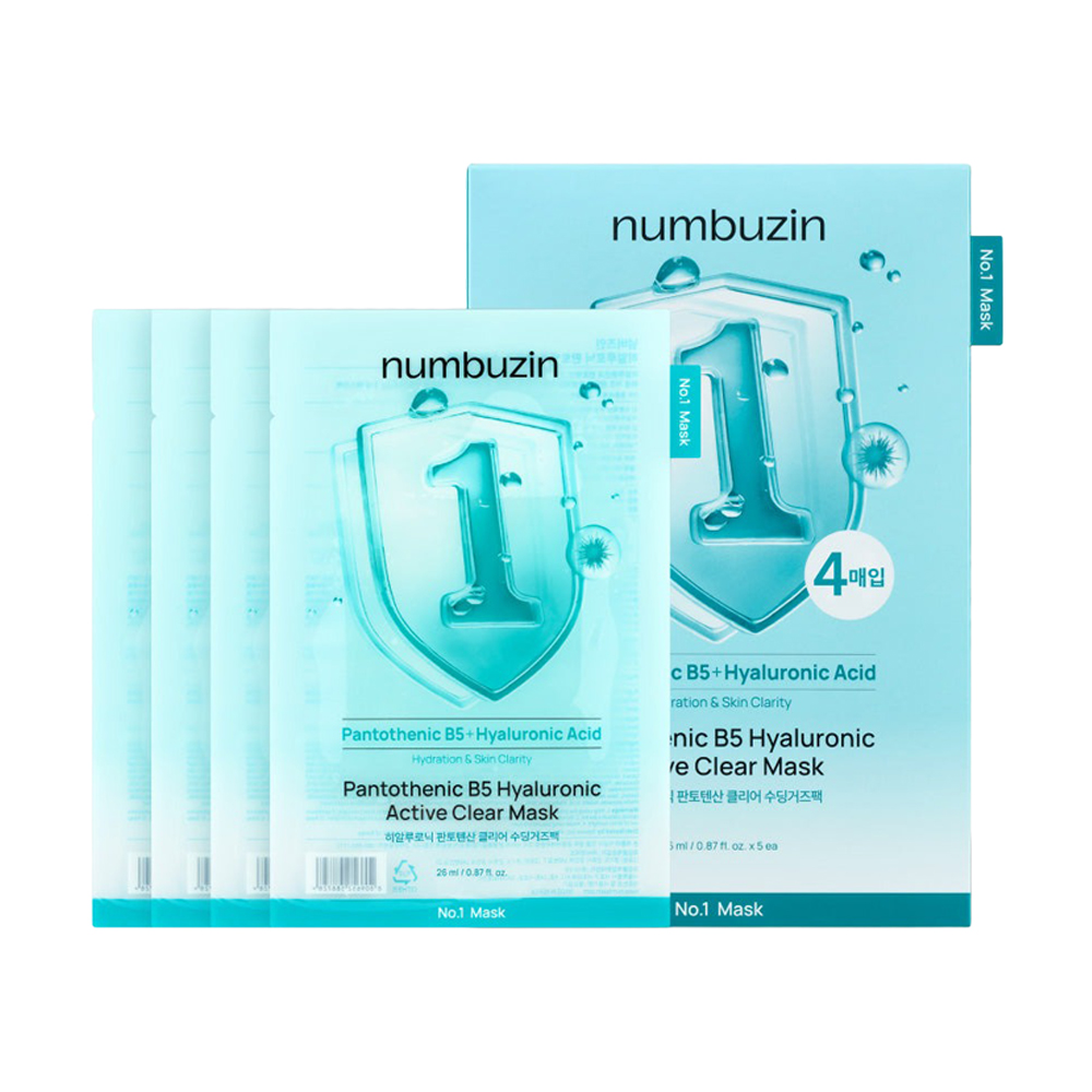 

Тканинна маска для обличчя Numbuzin No.1 Pantothenic B5 Hyaluronic Active Clear Mask з пантенолом та гіалуроновою кислотою, 4*26 мл