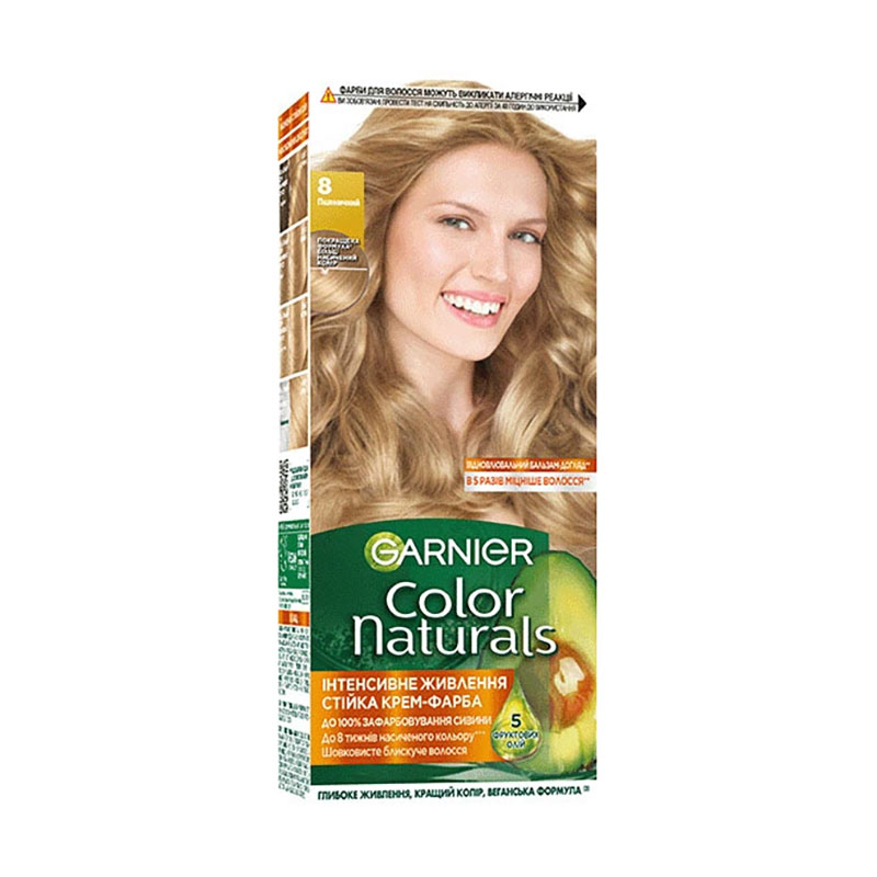 

Уцінка! Стійка крем-фарба для волосся Garnier Color Naturals з п'ятьма оліями, 8 Пшениця, 110 мл