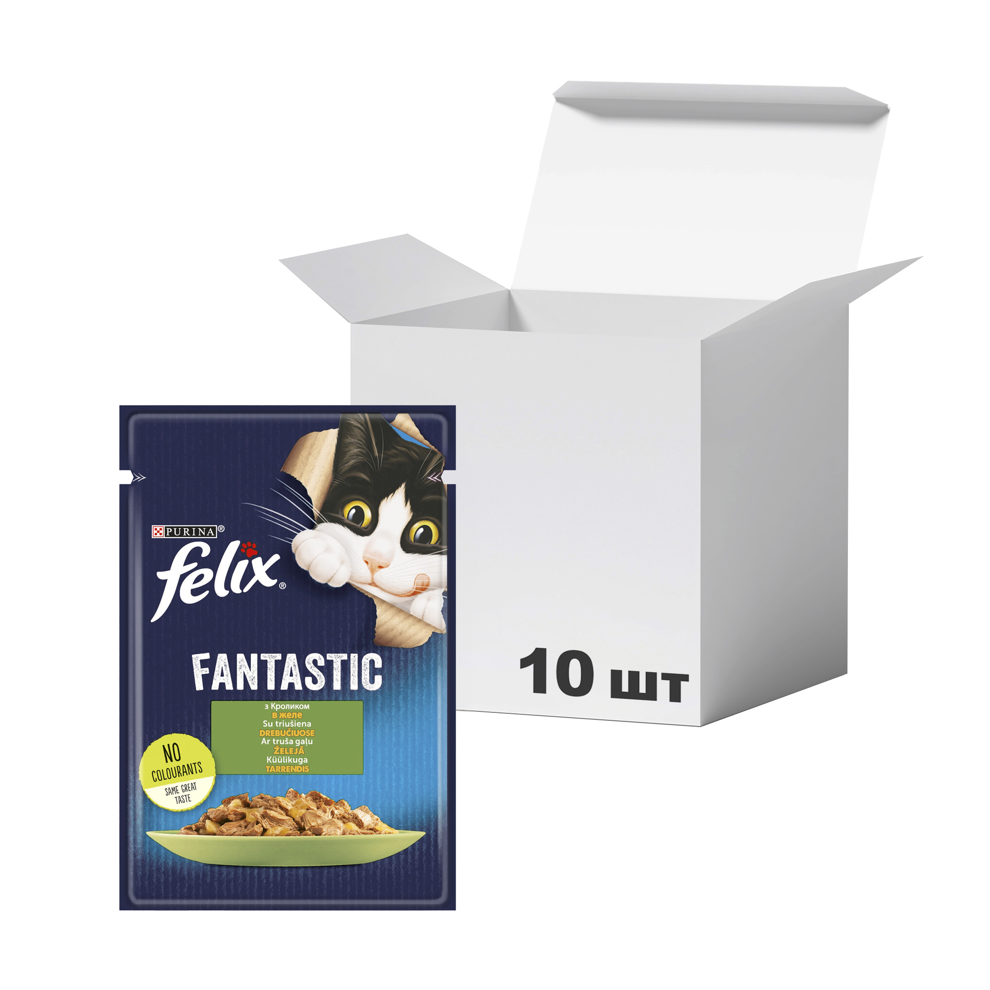 

Упаковка вологого корму для дорослих кішок Felix Fantastic з кроликом, шматочки в желе, 85 г * 10 шт
