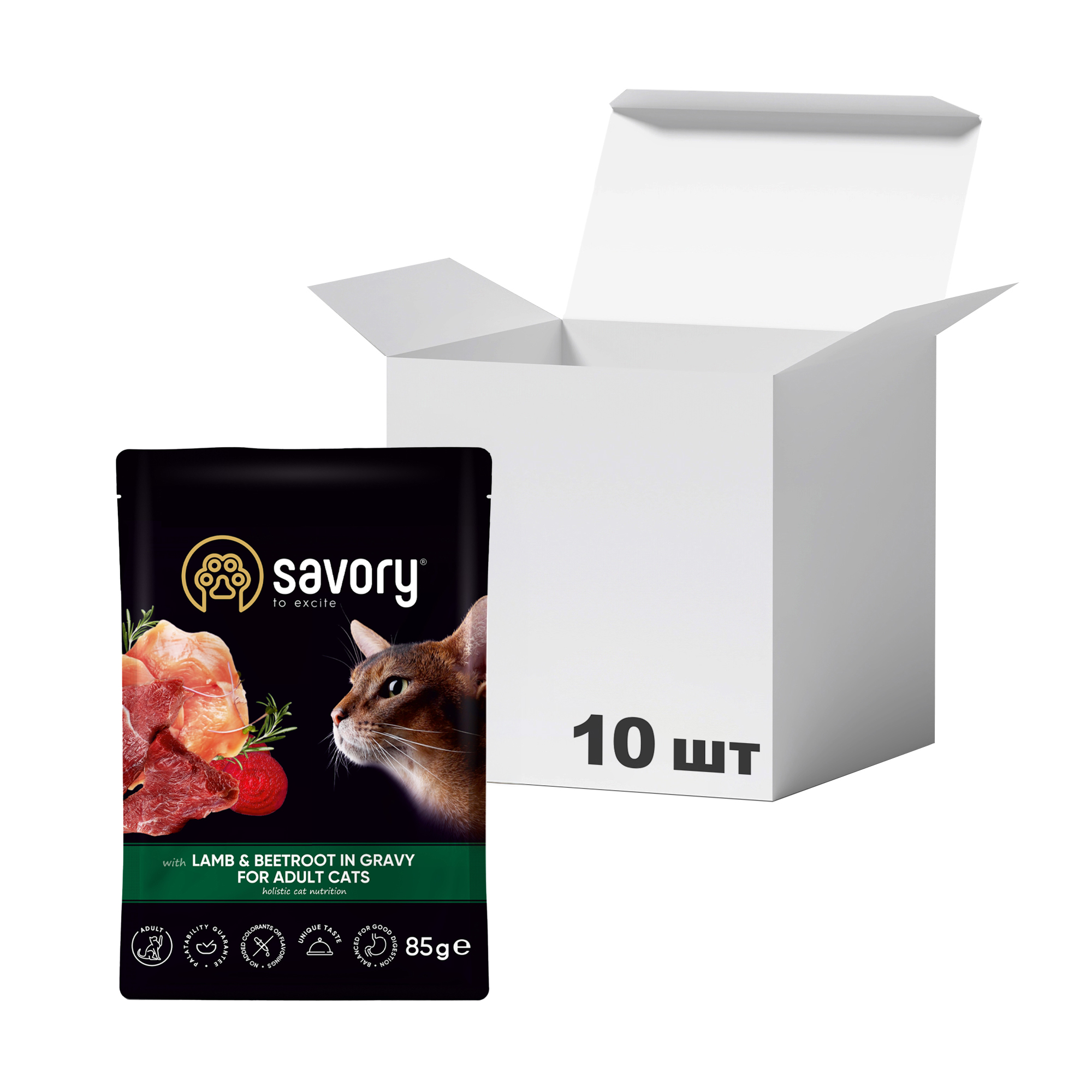 

Упаковка вологого корму для стерилізованих кішок всіх порід Savory For Adult Cats в соусі, ягня з буряком, 85 г * 10 шт