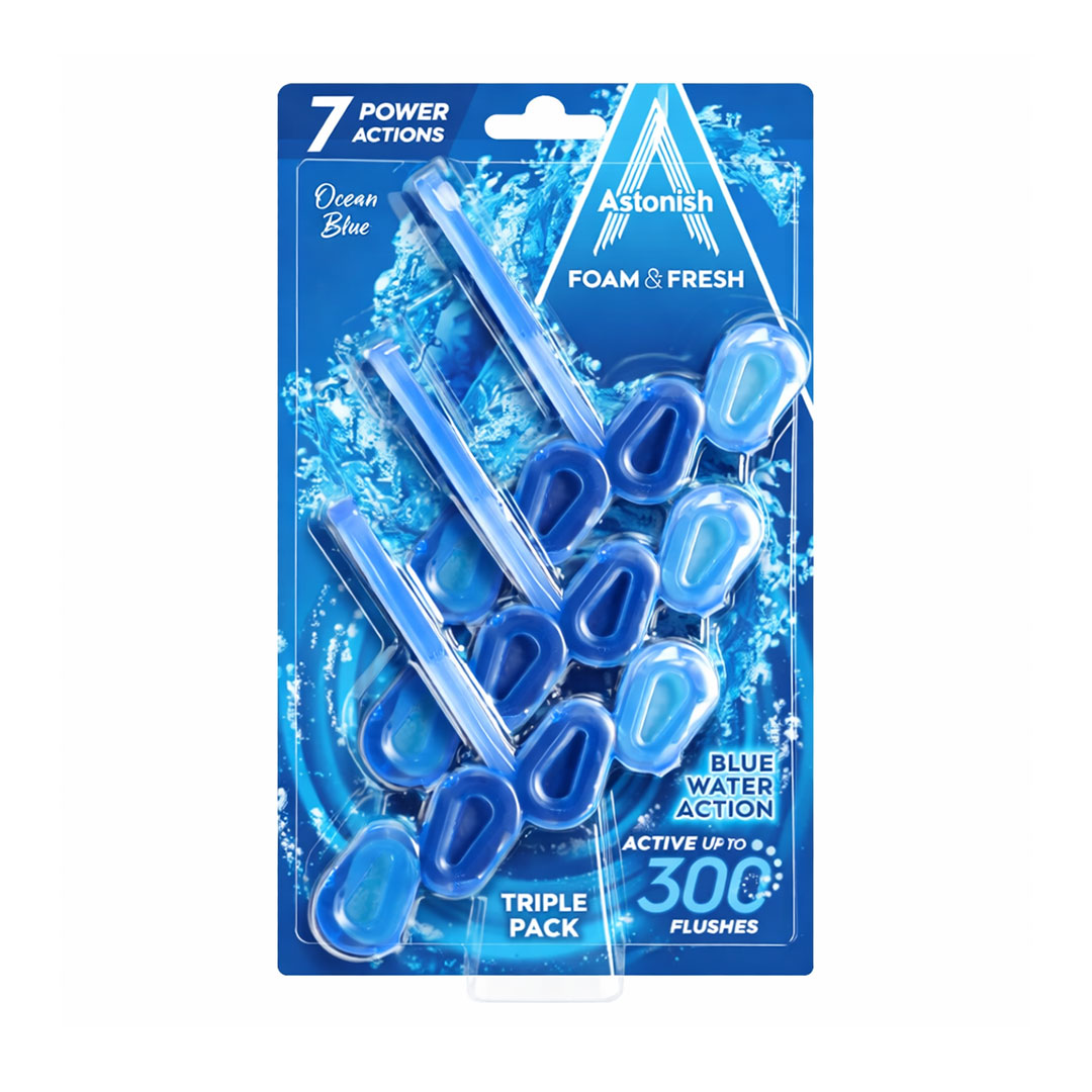 

Блоки для чищення унітазів Astonish Foam & Fresh з ароматом океанської свіжості, 3 шт